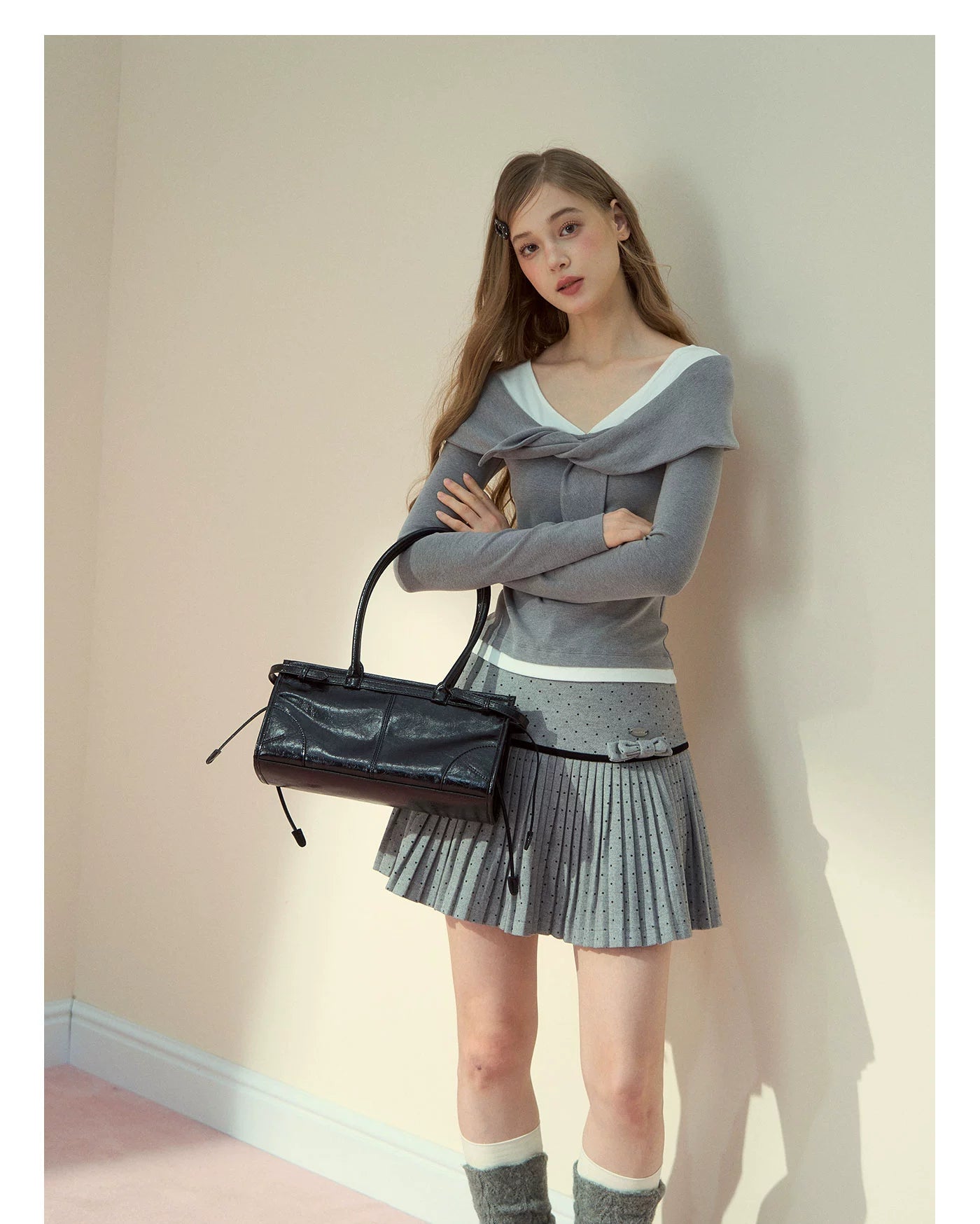 Polka Dot Bow Pleated Skirt - CHINASQUAD
