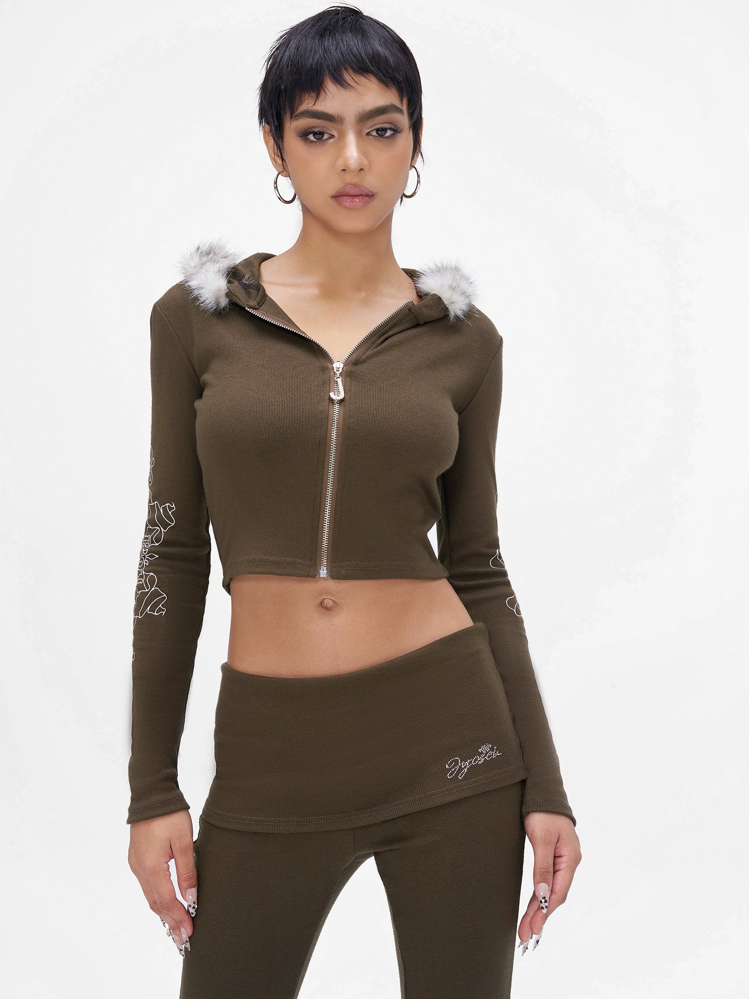 Knit Hooded Top & Flare Pants Set