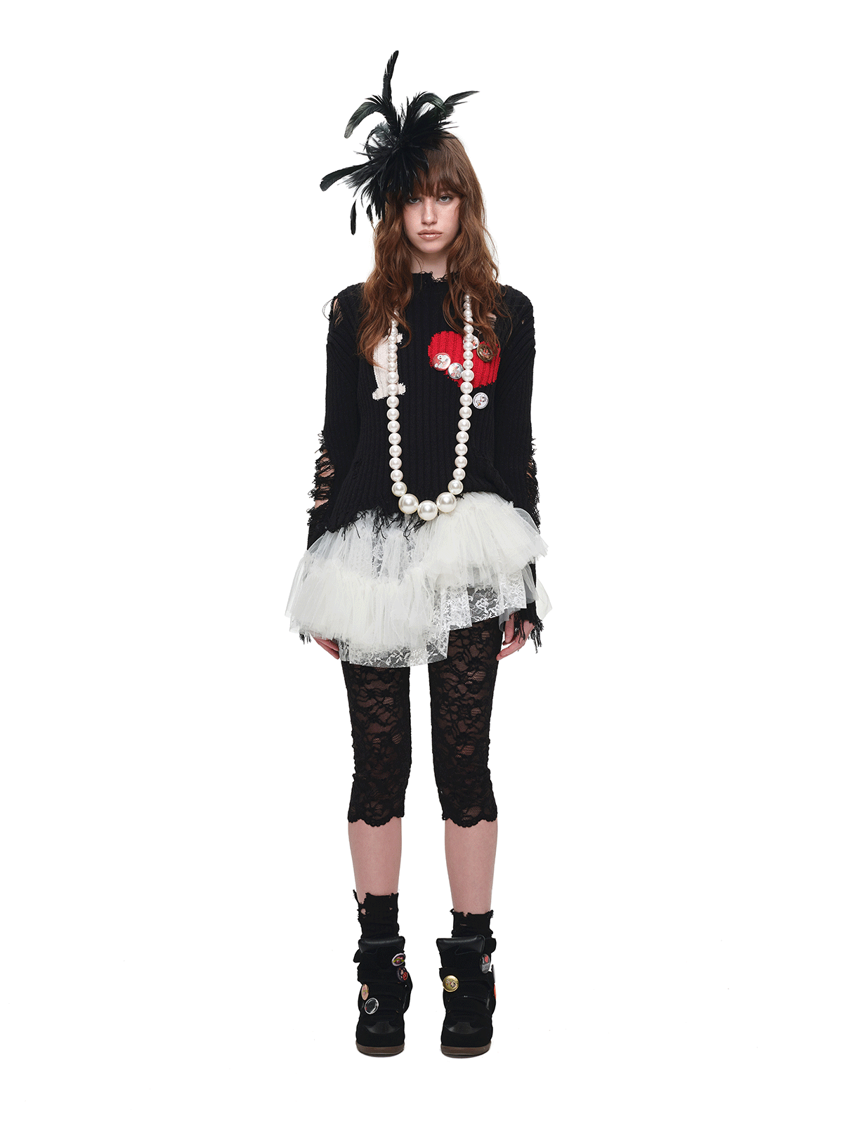 Gerippter Pullover mit Distressed-Details