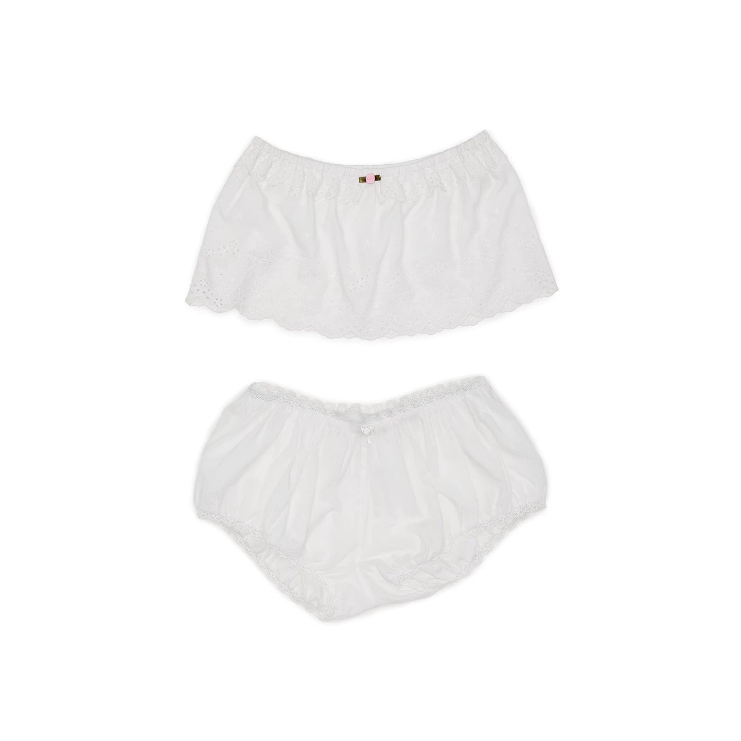 Cotton Eyelet Bubble Shorts & Layered Mini Skirt Set 1Jinn Studio