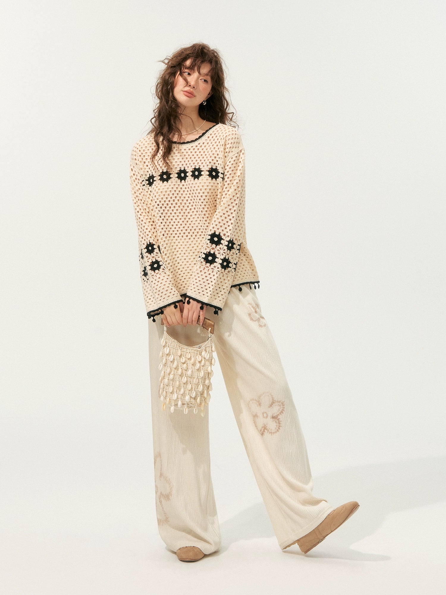 Hollow Out Pullover Crochet Crewneck - CHINASQUAD