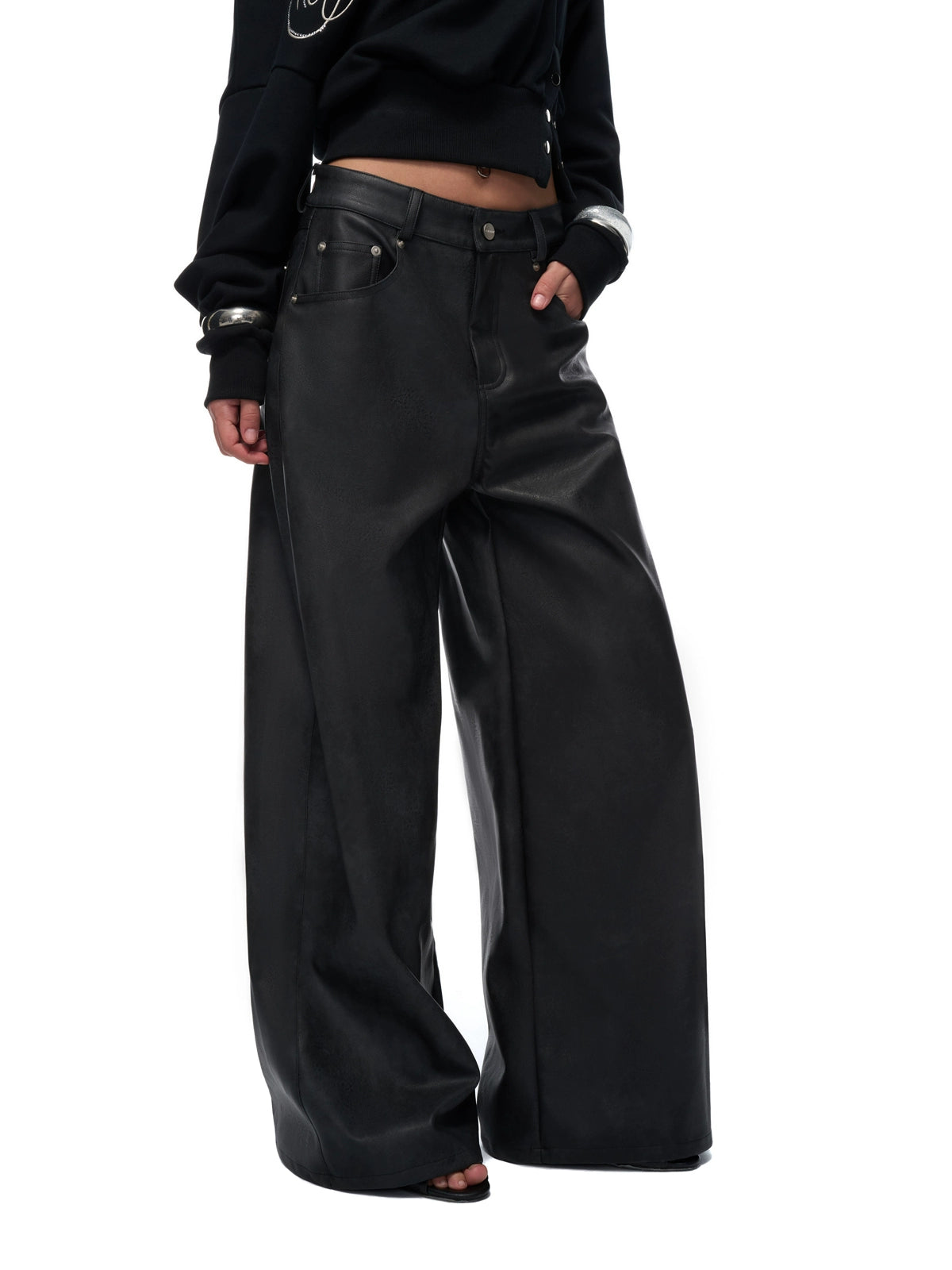 Crop Sweatshirt & Faux Leather Pants Set