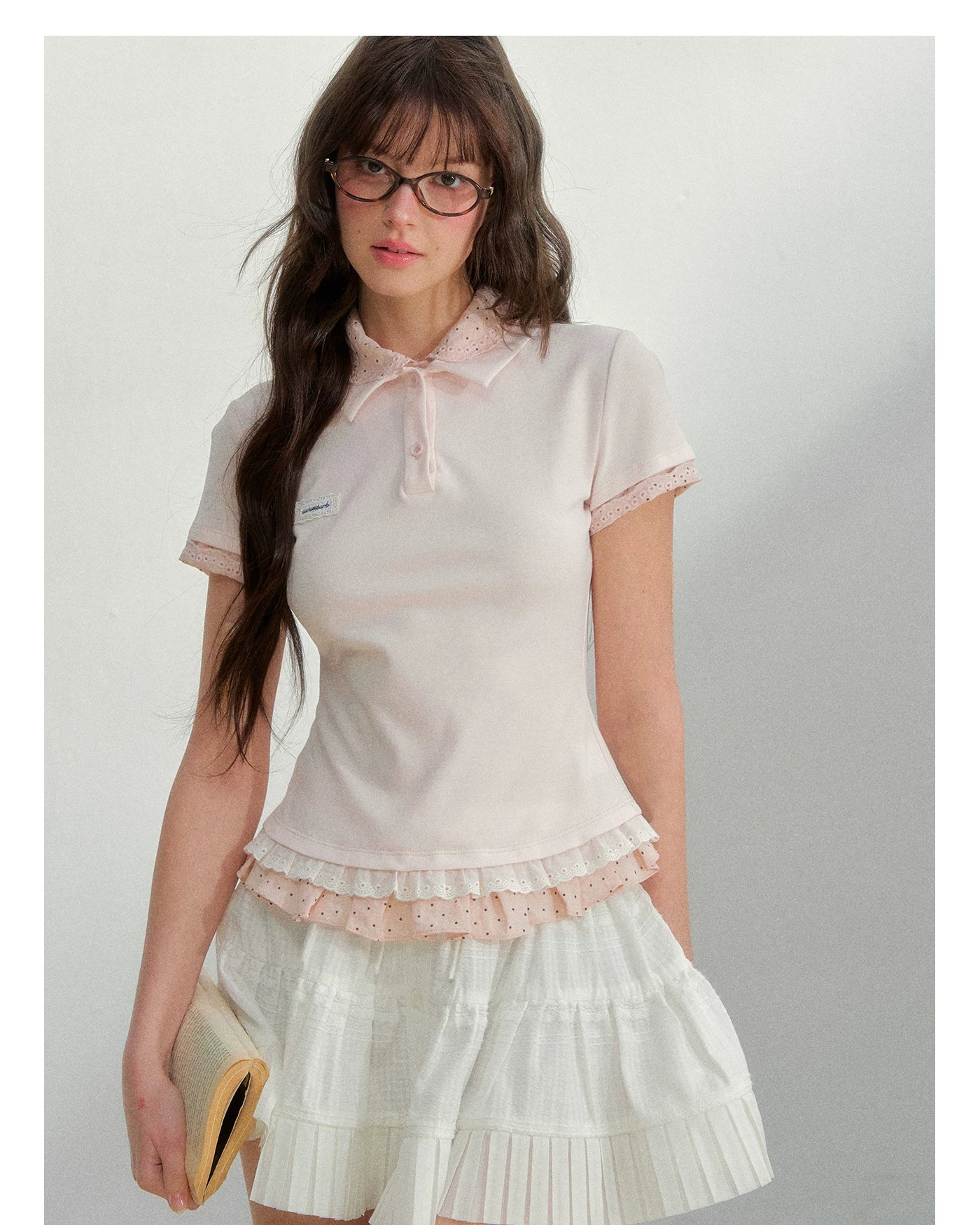 Vintage Layered Polka Dot Collar Knit Polo Tee