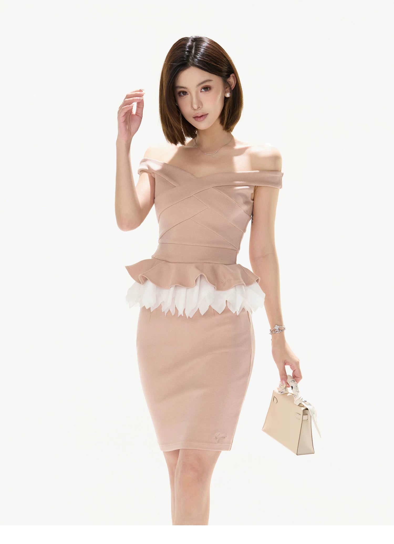 Elegant Tweed Off-Shoulder Two-Piece Skirt Set