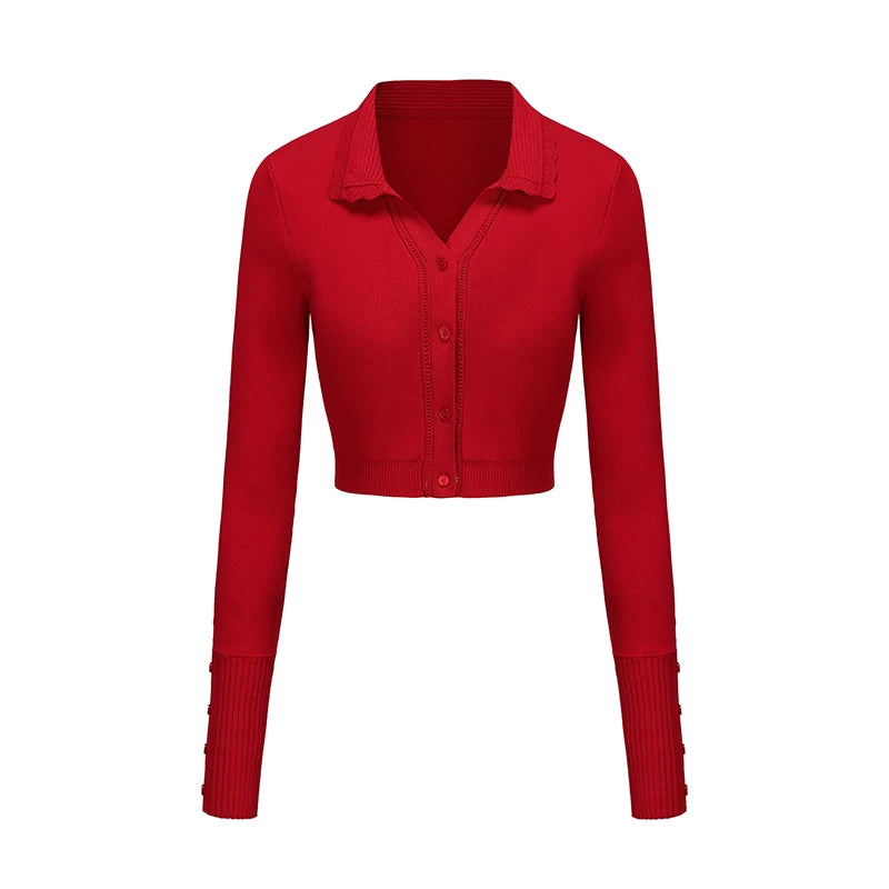 Red Lace-Trim Knit Four-Piece Set