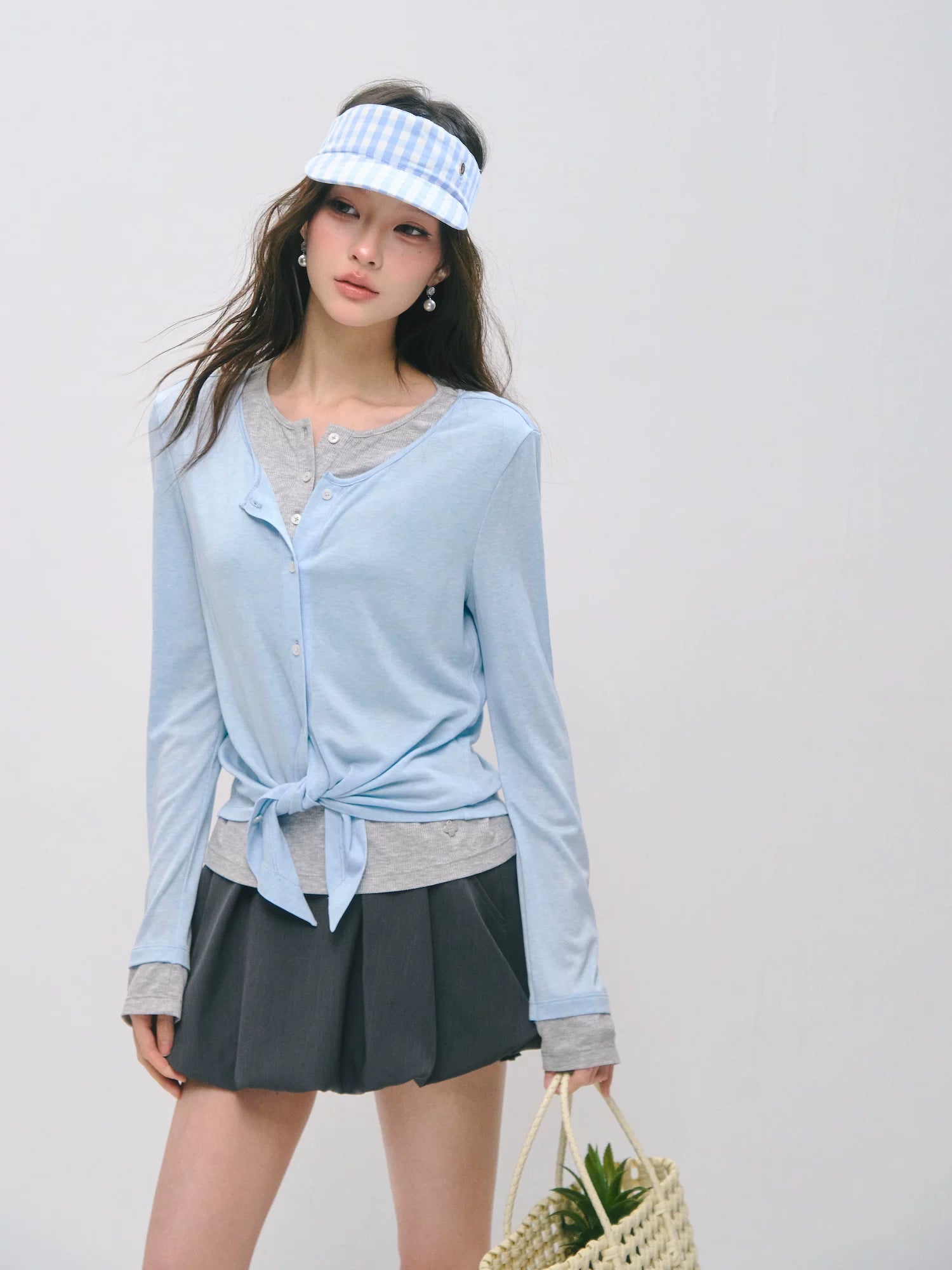 Layered Two-Tone Lyocell Wool Blend Long Sleeve T-Shirt