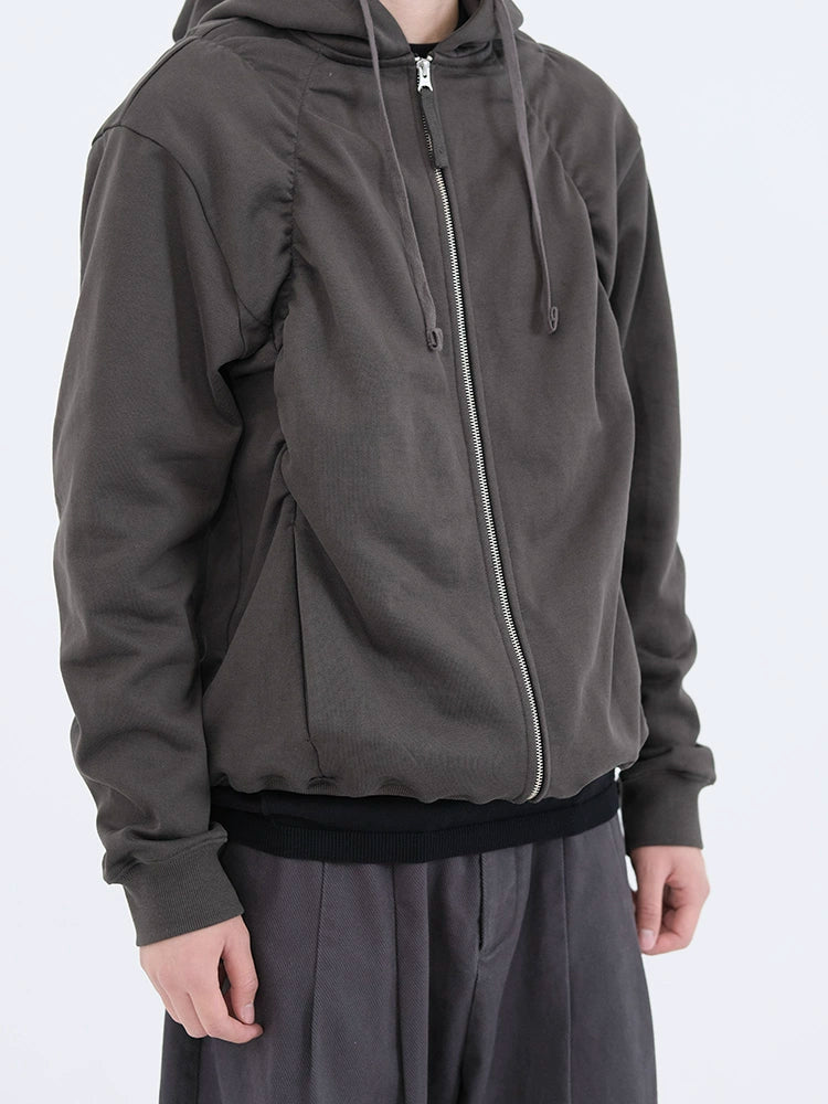 Deep brown & Gray Pleated Hooded Sweatshirt - CHINASQUAD