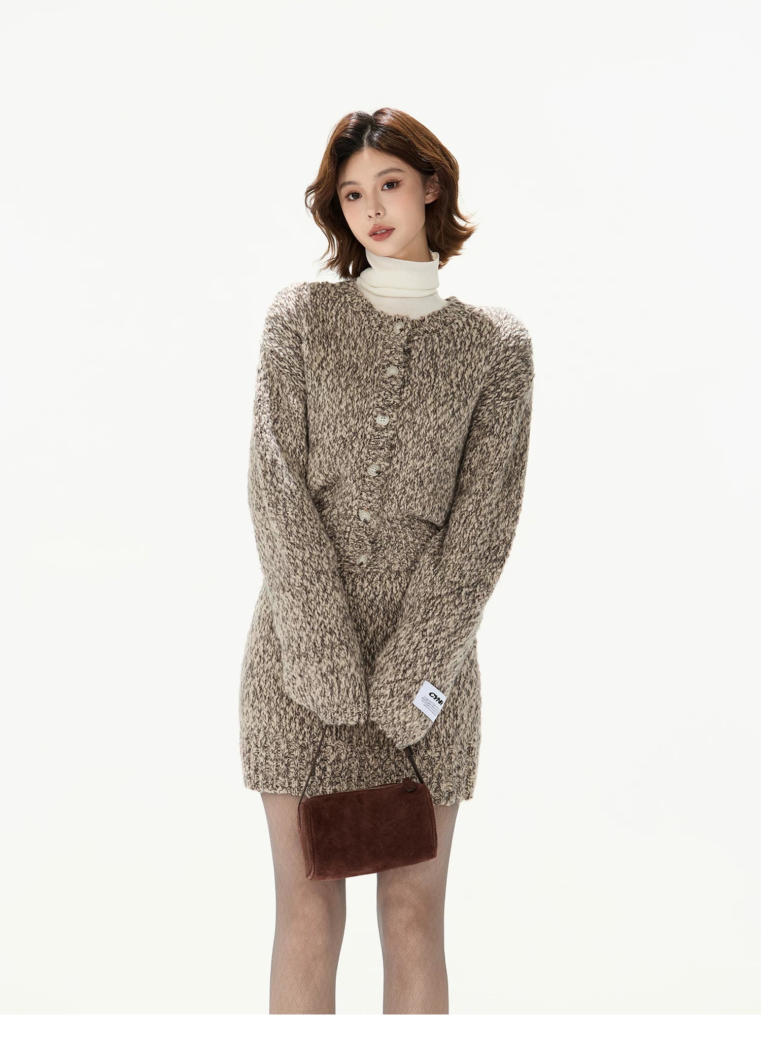 Wool Knit Cardigan & Mini Skirt Set