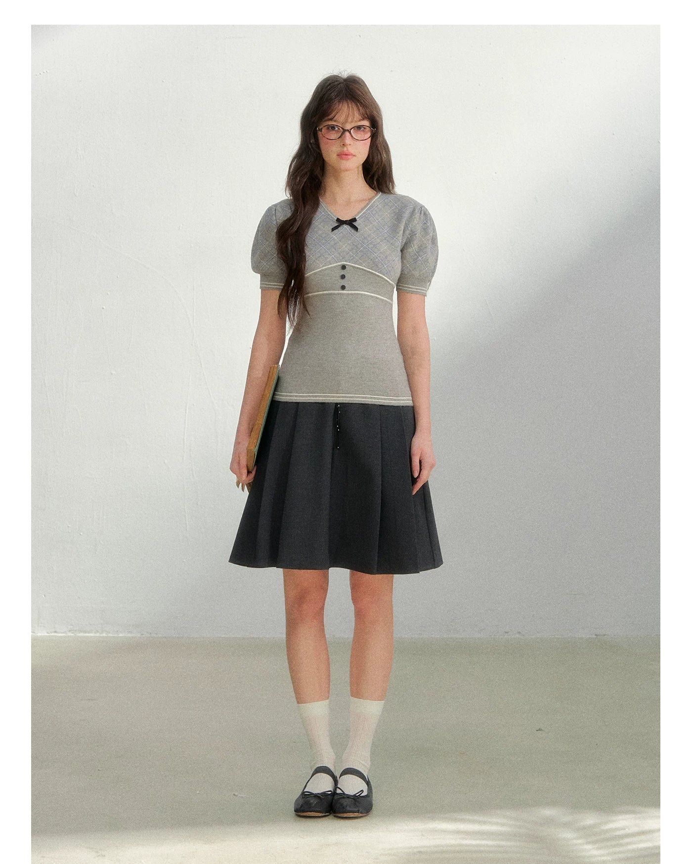 Vintage Preppy Plaid Knit Short Sleeve Tee