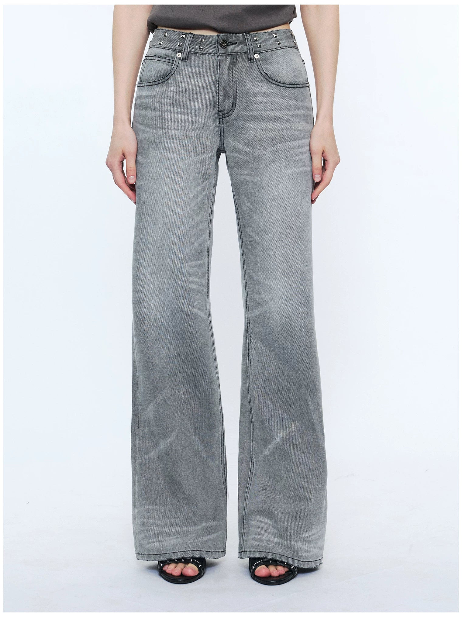 Straight-Leg Washed Denim Jeans