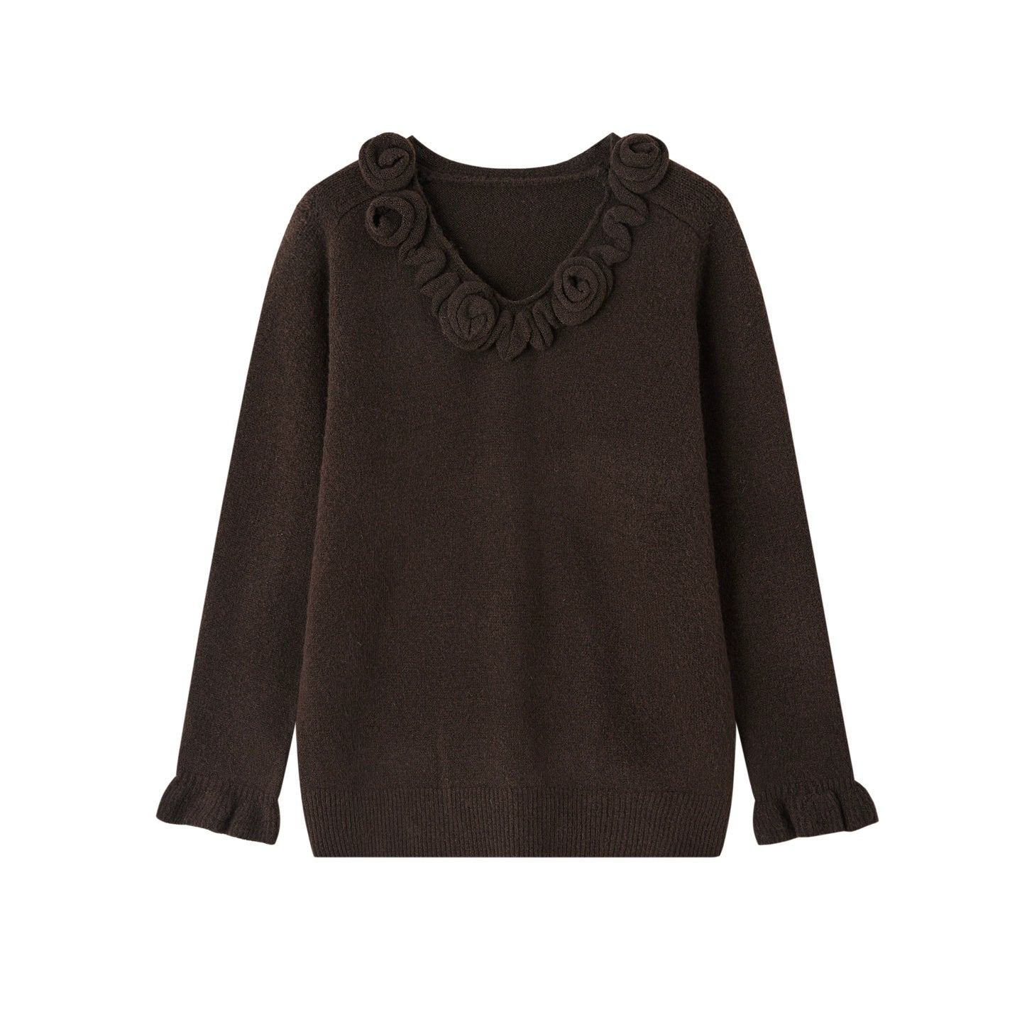 3D Rose V-Neck Knit Sweater & A-Line Knit Skirt Set