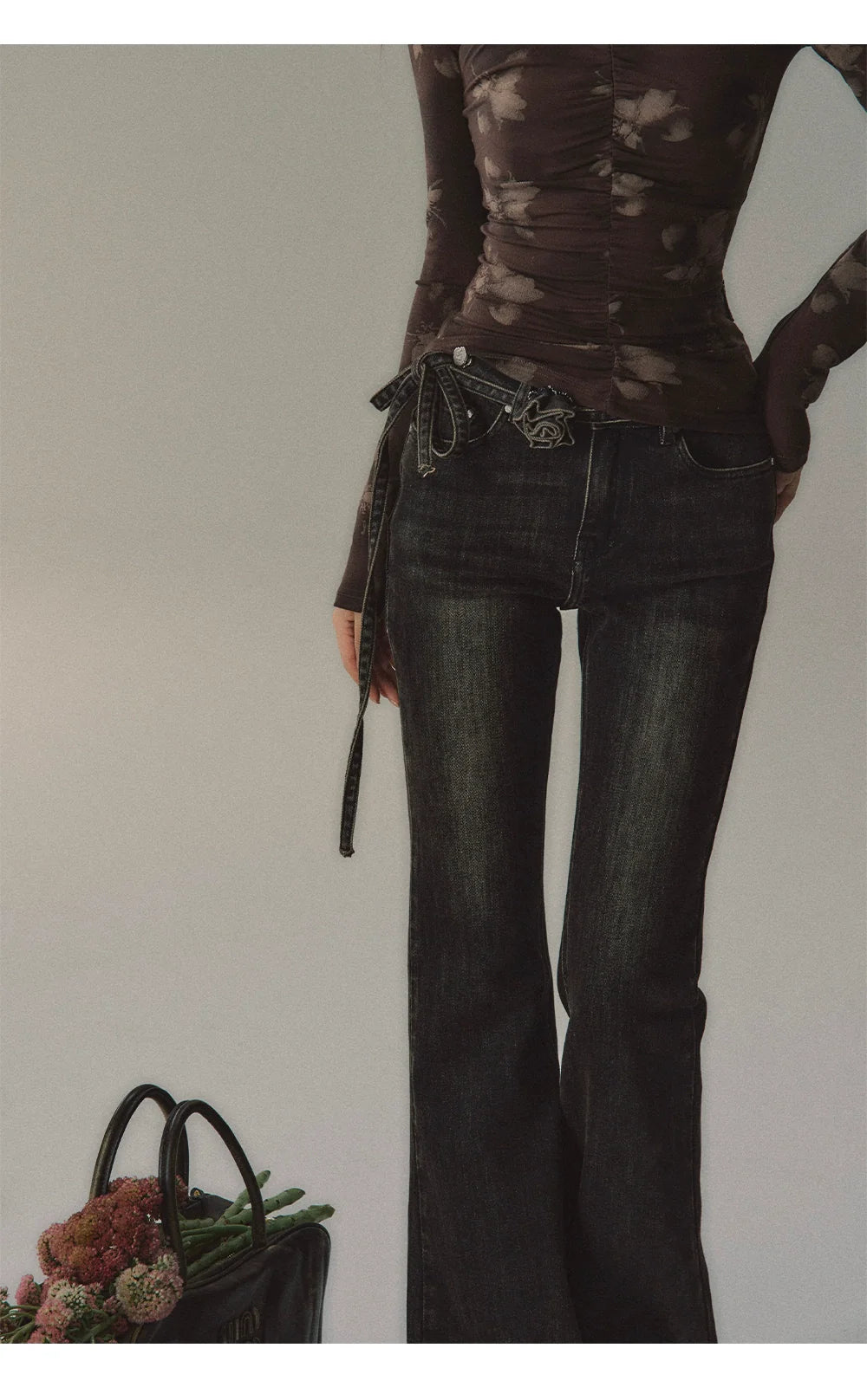 Vintage Distressed Flared Denim Jeans - CHINASQUAD
