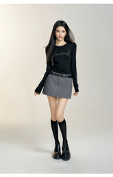 Black & Gray High-waisted Vintage-style Skirt - CHINASQUAD