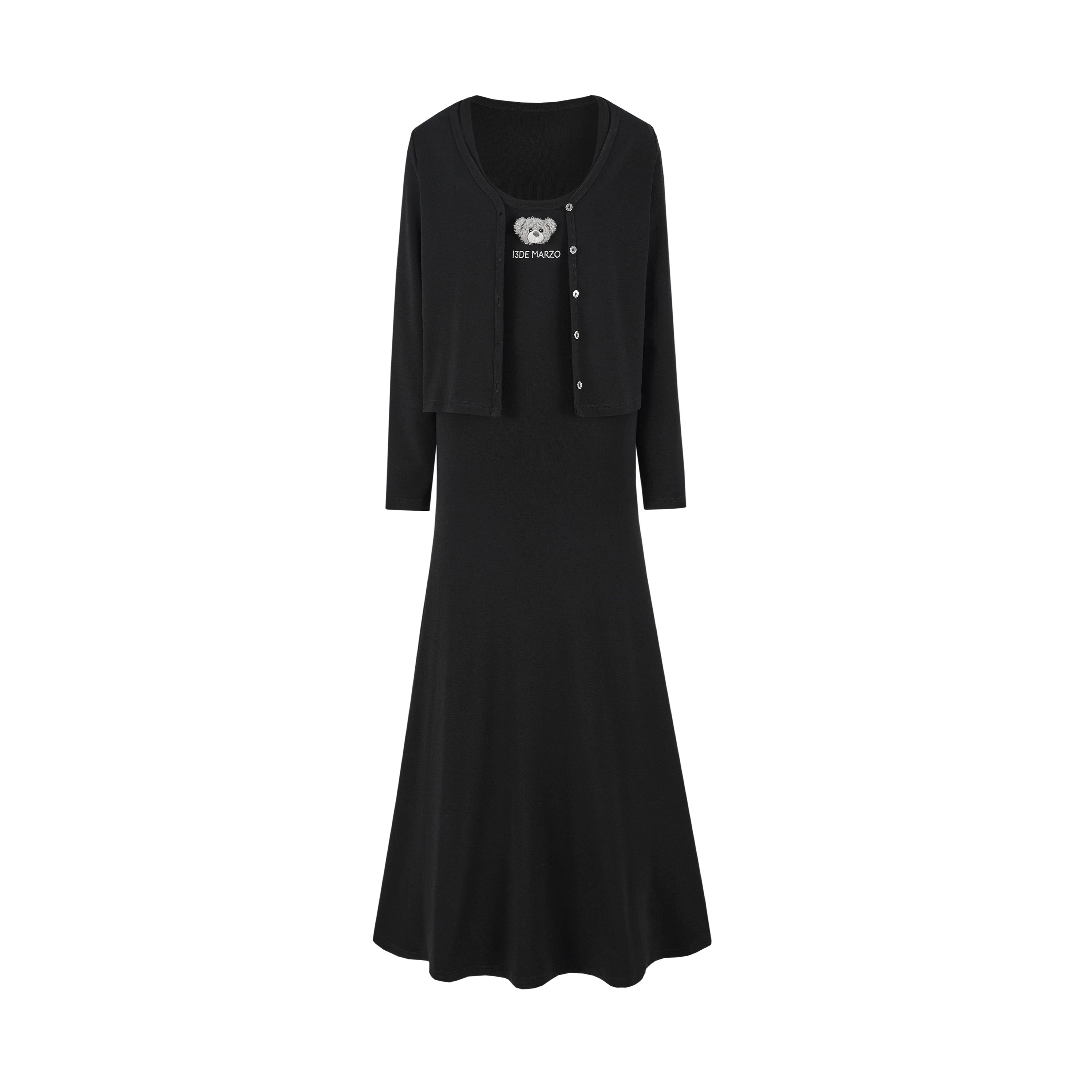 Waist-Tie Cardigan Two-Piece Long Dress Set