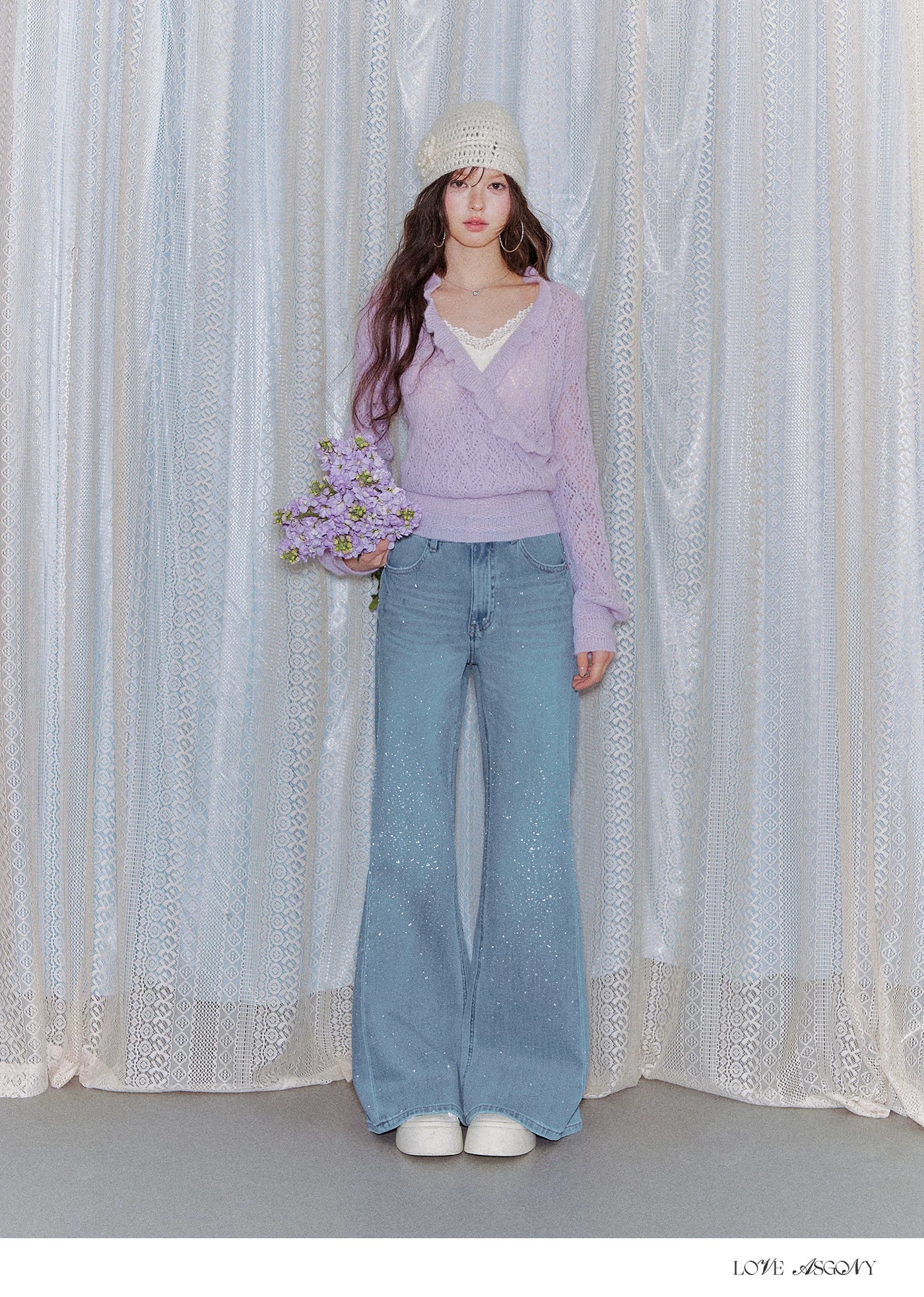 Ruffled Wool-Blend Mohair Openwork Knit Cardigan