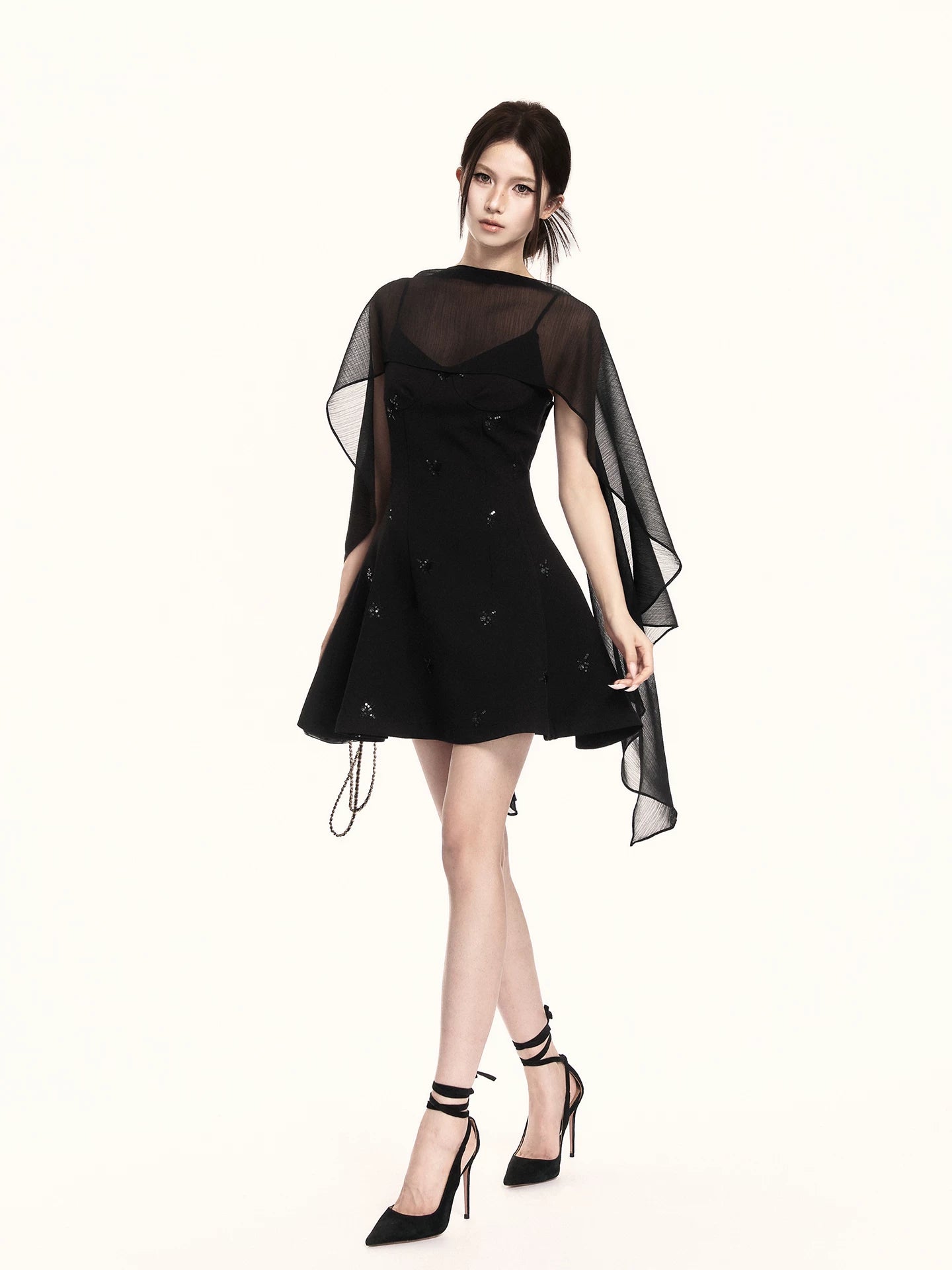 Midnight Embroidered Draped Two-Piece Dress Set
