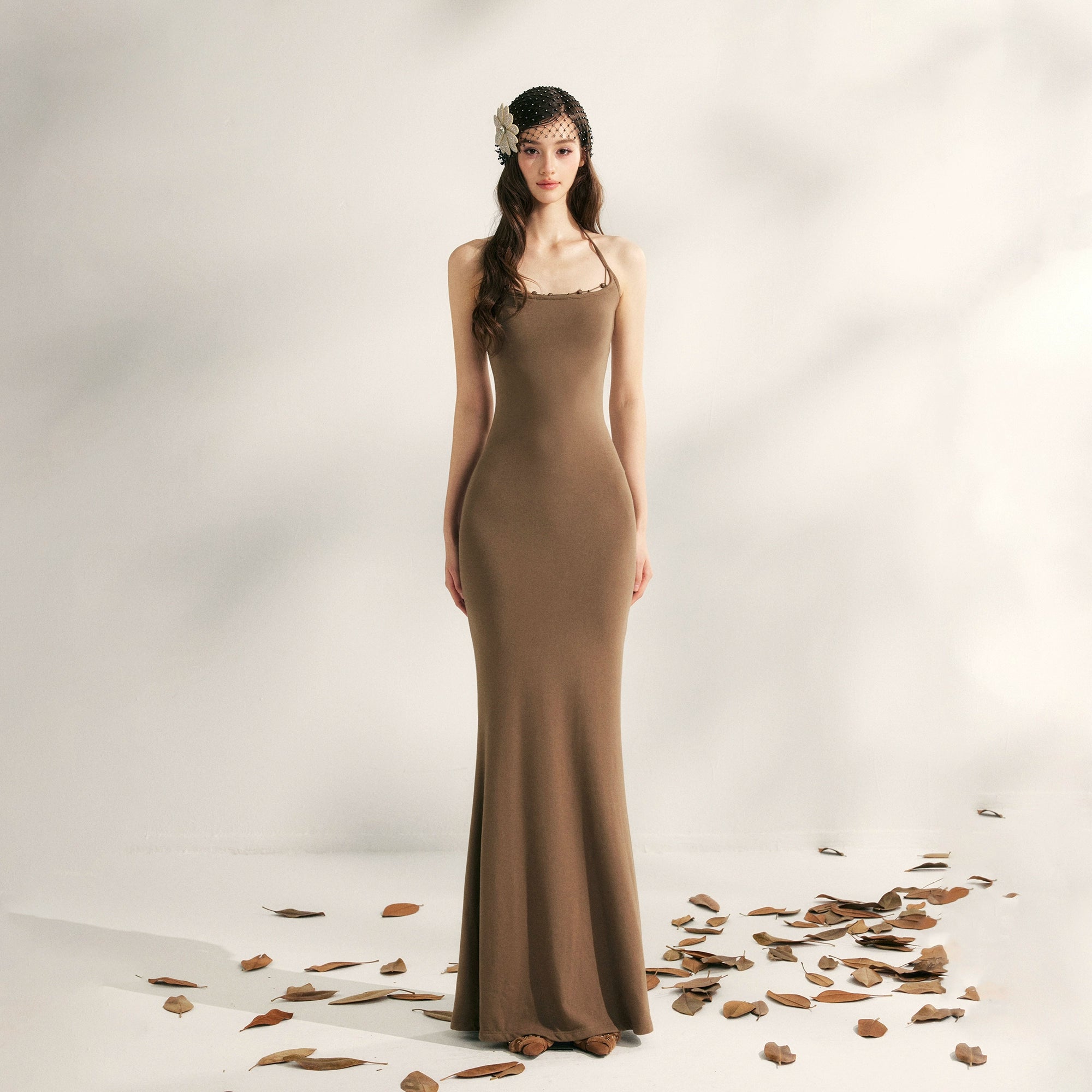 Jasmine Beaded Halter Knit Mermaid Dress