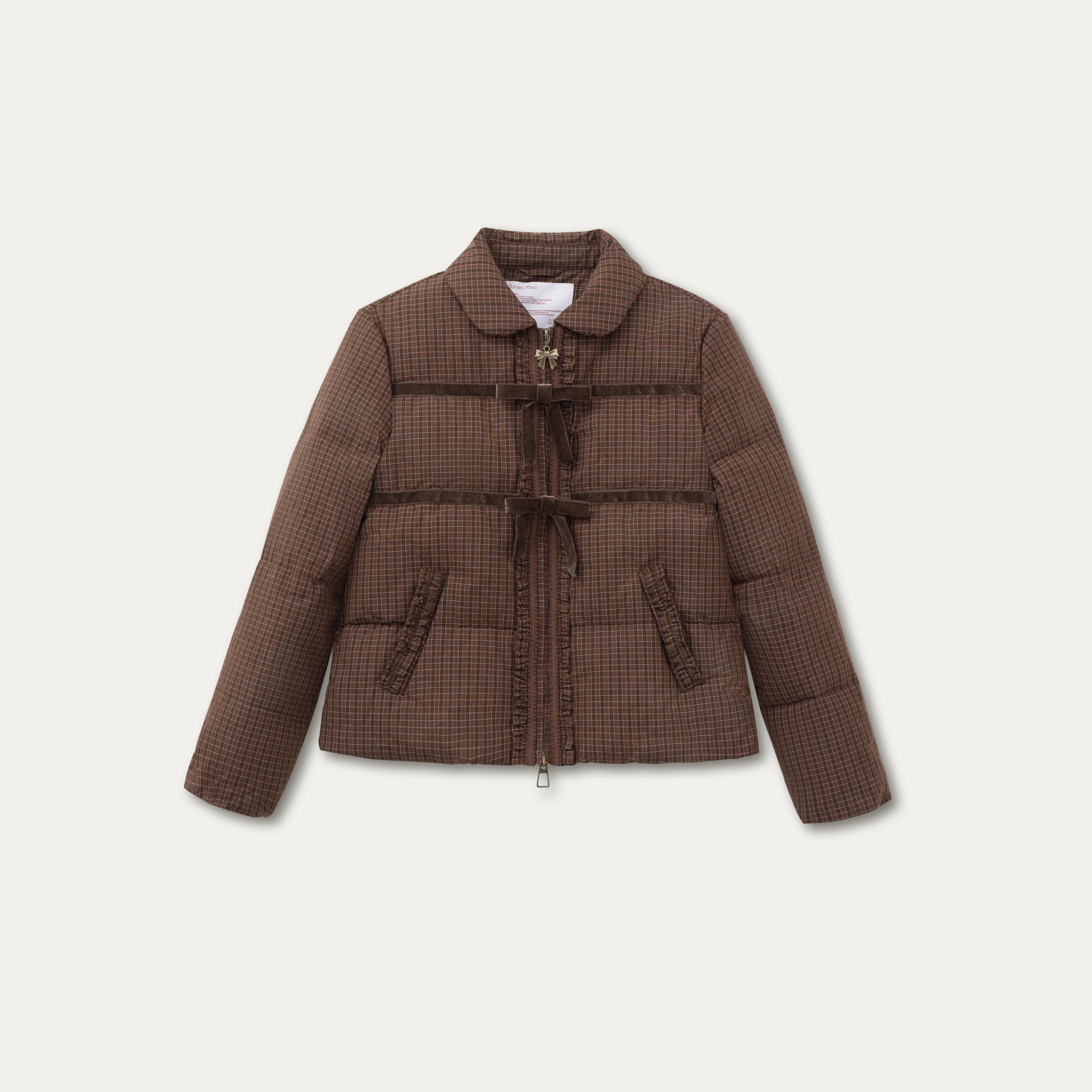 Velvet Bow Trim Down Jacket