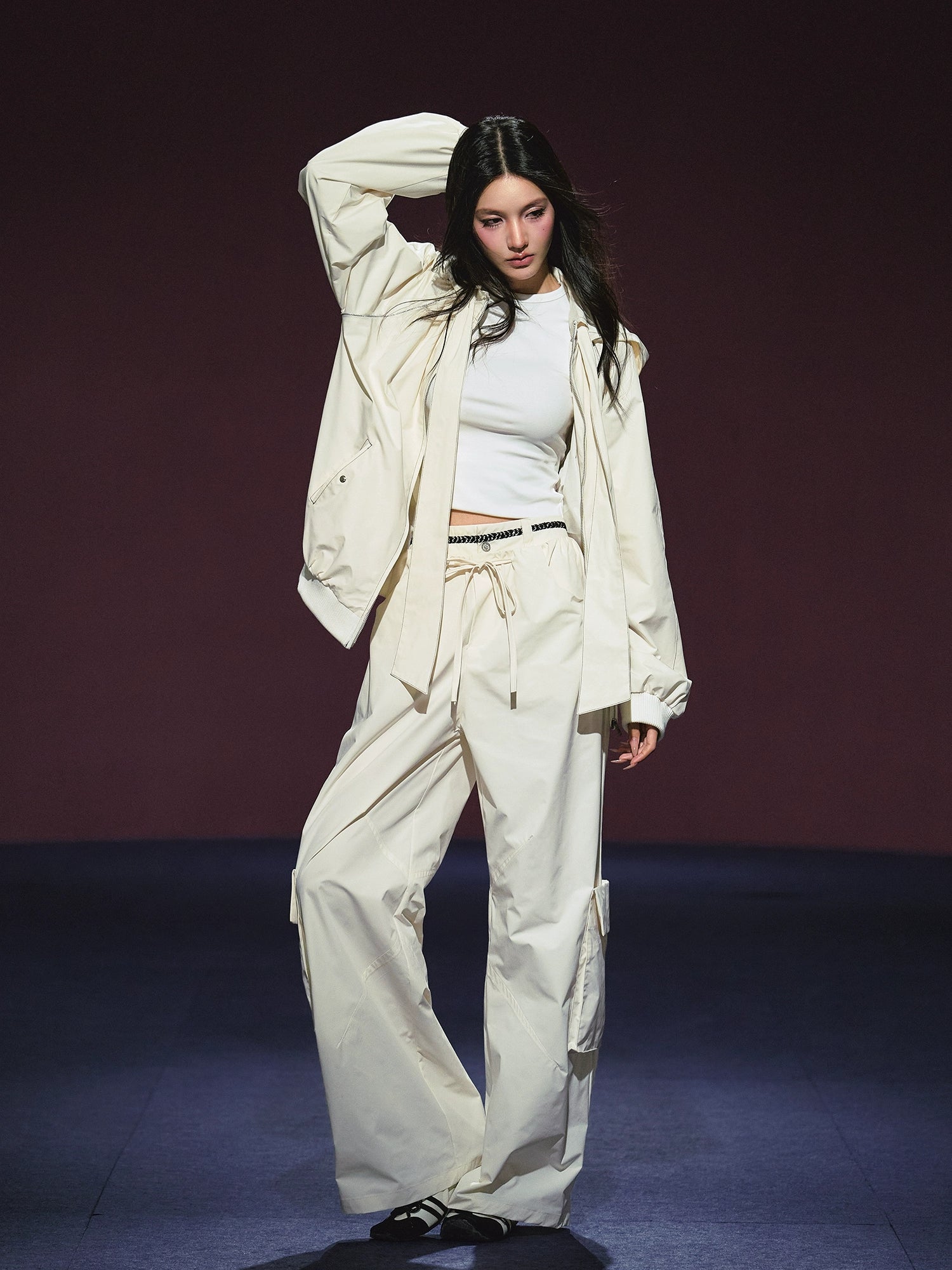 Neckline Tie Striped Sun-Protective Jacket & Pants Set - CHINASQUAD