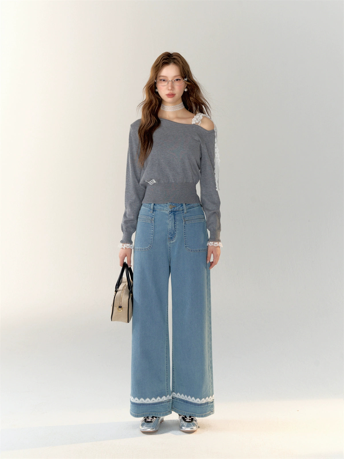 Lace Band Straight-leg Denim Jeans - CHINASQUAD