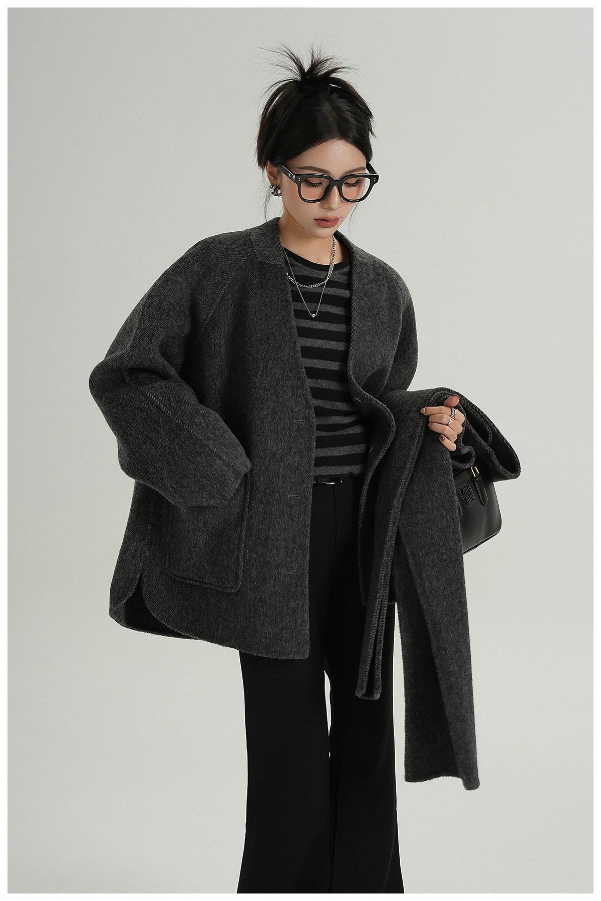 Scarf-Detail Cropped Wool Jacket