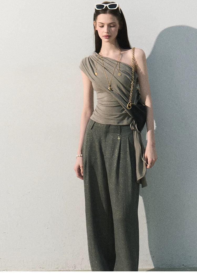 White Jade Asymmetric Draped T-Shirt