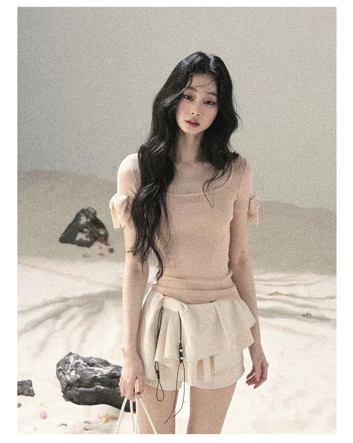 Square Neck Cut-Out Slim Fit Knit Top