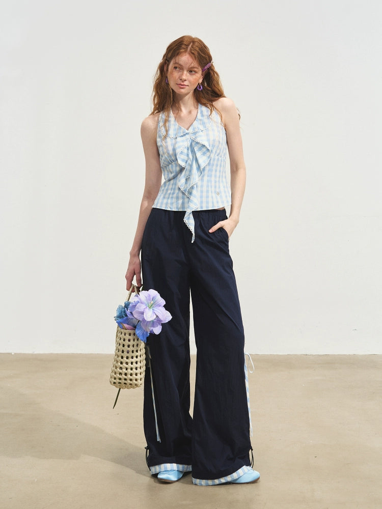 Floral-Patchwork Lightweight Checkered Utility Pants - CHINASQUAD