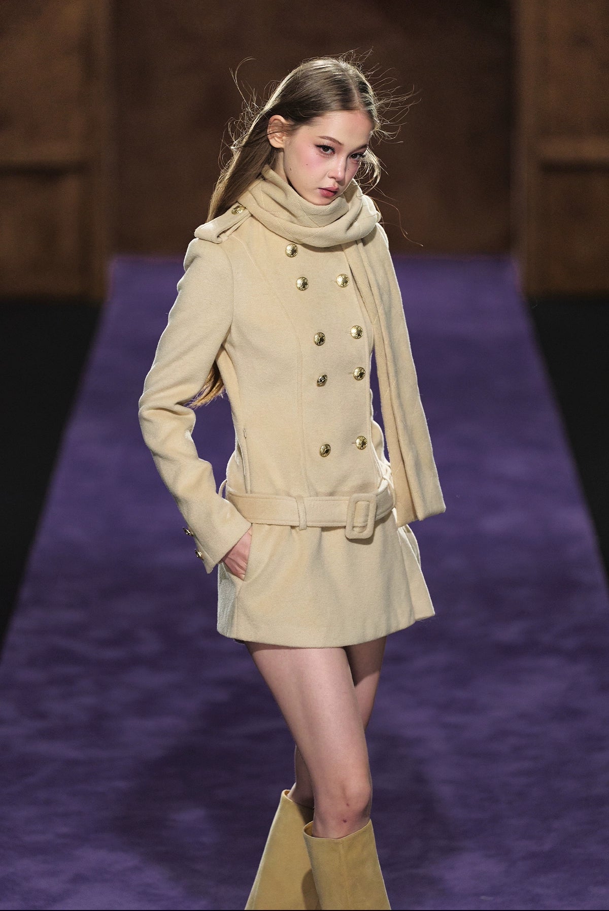 Wool-Blend Scarf Collar Double-Breasted Dress