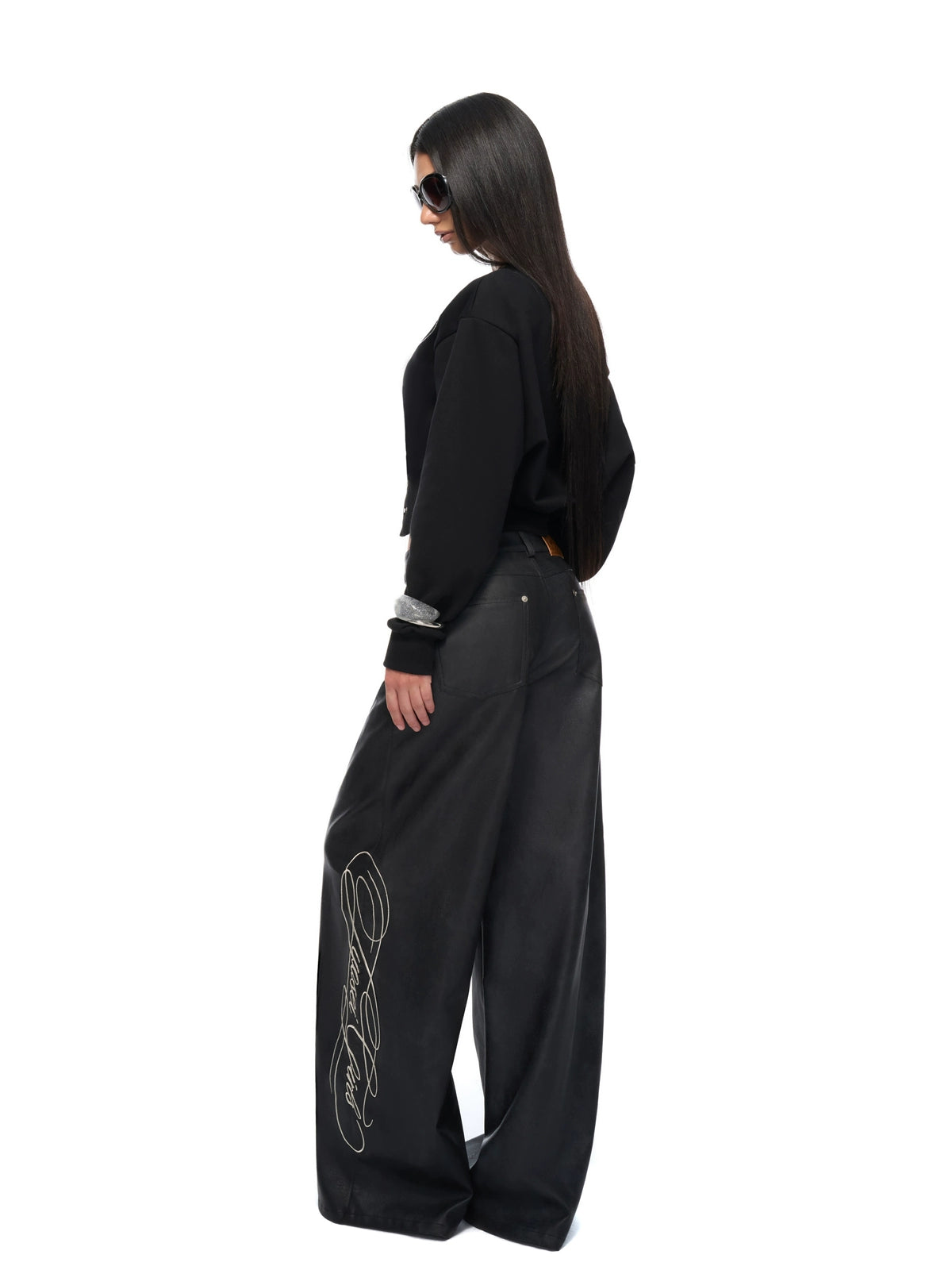 Crop Sweatshirt & Faux Leather Pants Set