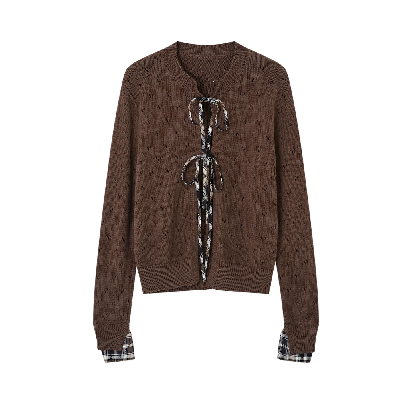 Vintage Plaid Tie-Front Cardigan - CHINASQUAD