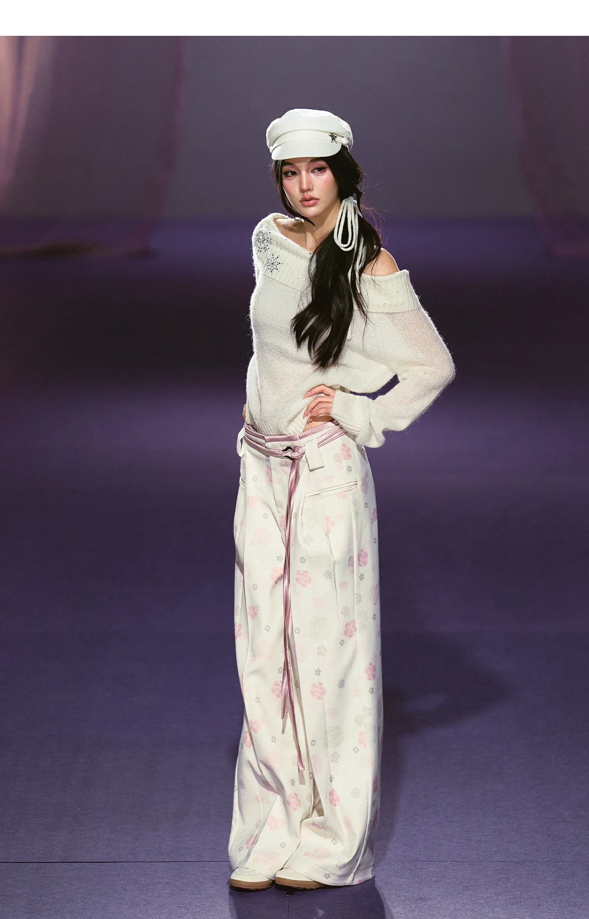 Floral Satin Wide-Leg Tailored Trousers