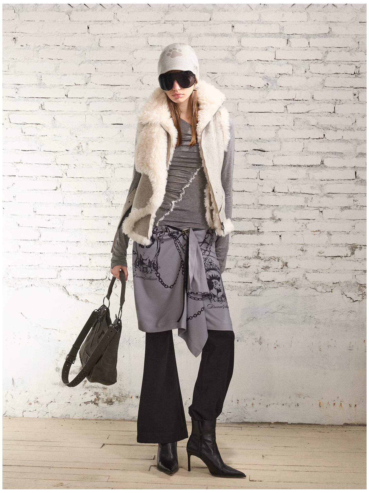 Vintage Shearling Wool-Blend Collared Vest