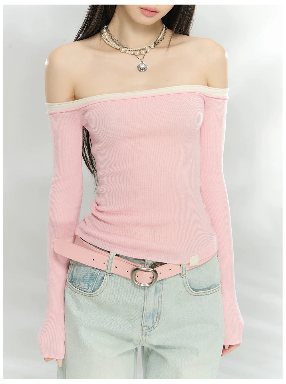 Contrast Trim Off-Shoulder Knit Top