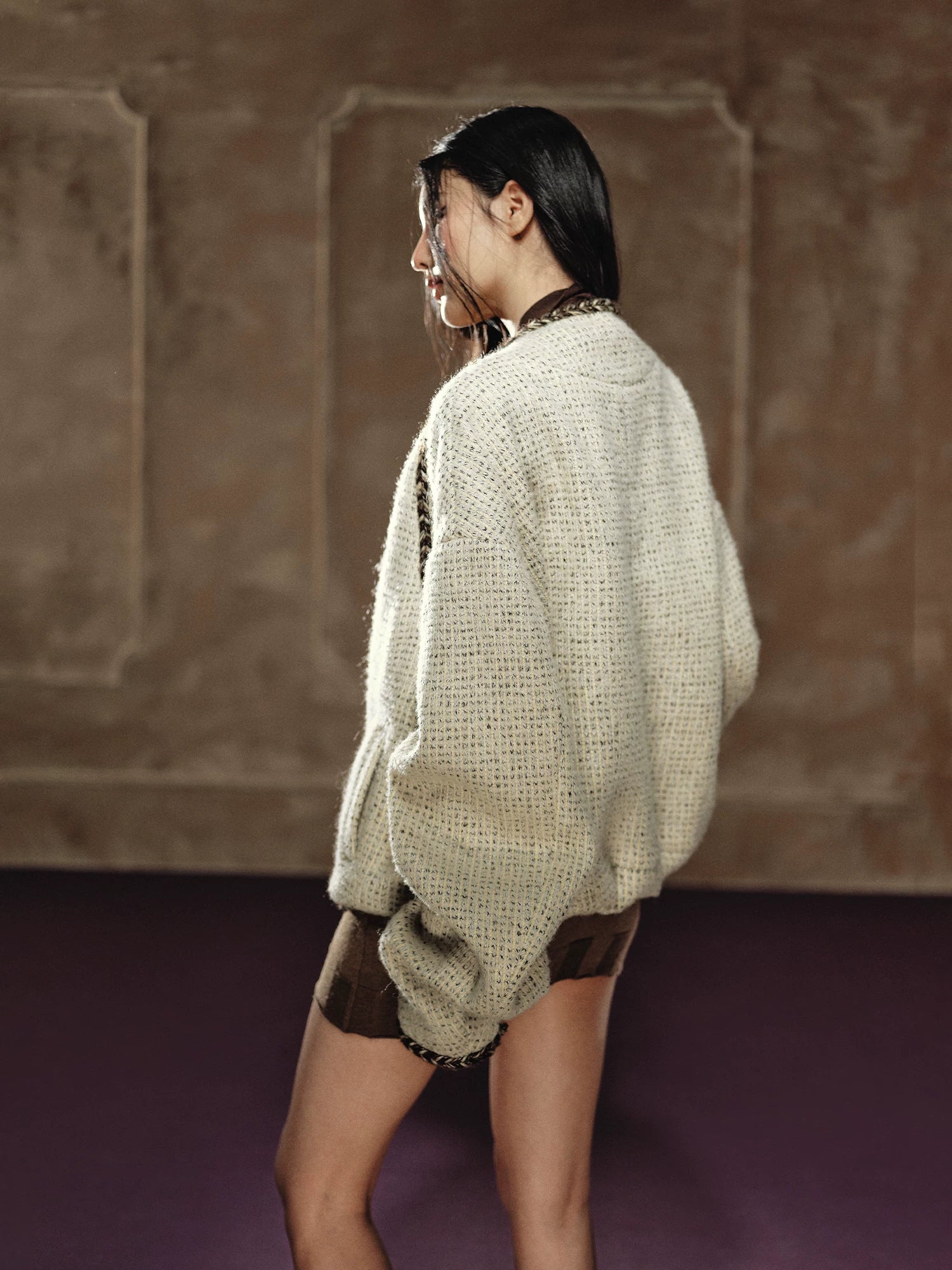 Wool-Blend Batwing Cardigan Jacket