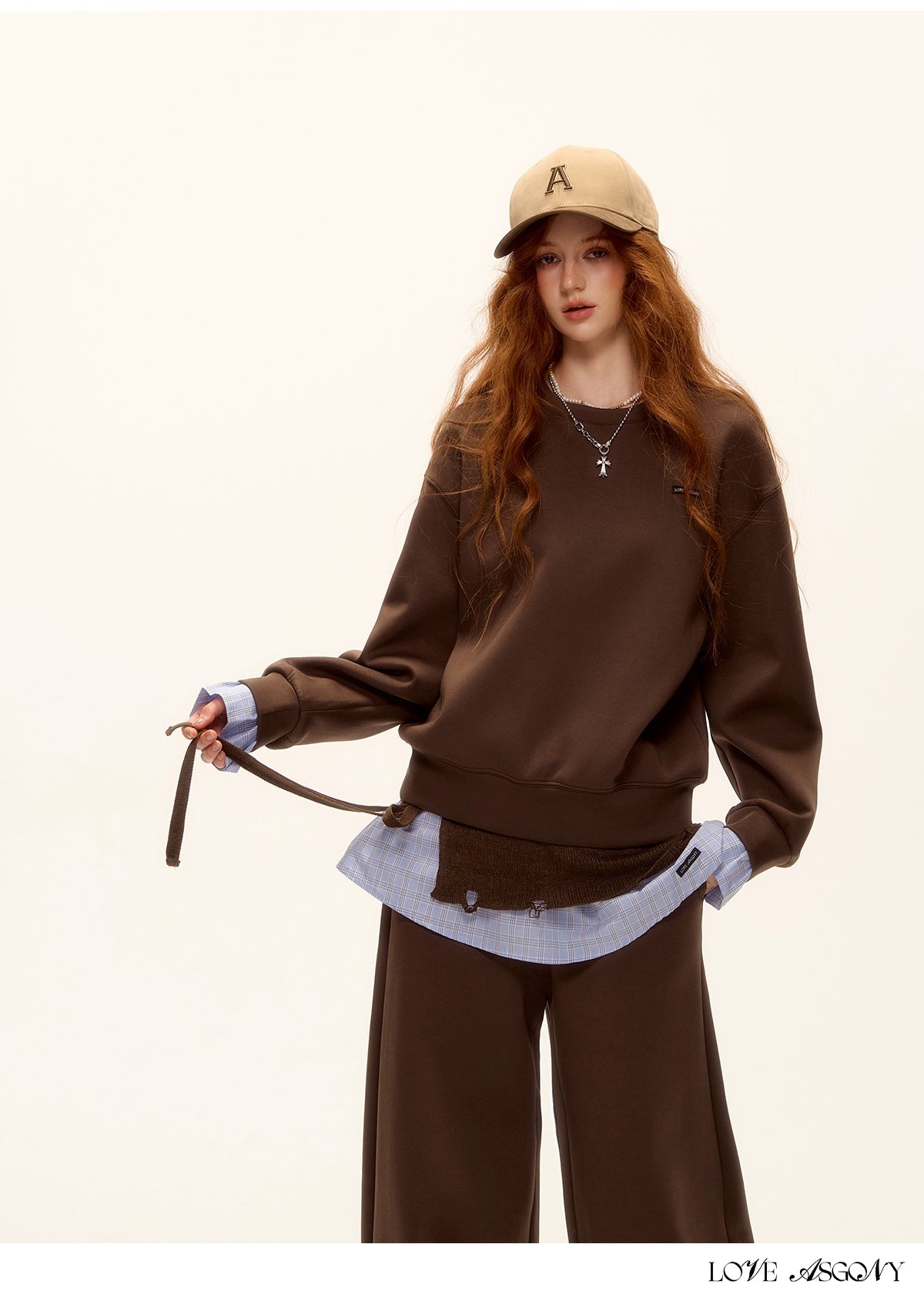 Patchwork Sweatshirt & Curved-Hem Knit Pants Set