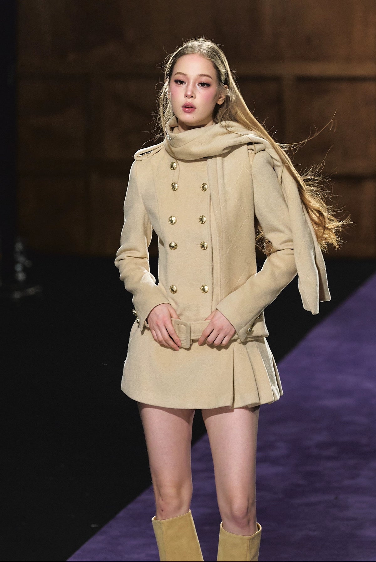 Wool-Blend Scarf Collar Double-Breasted Dress