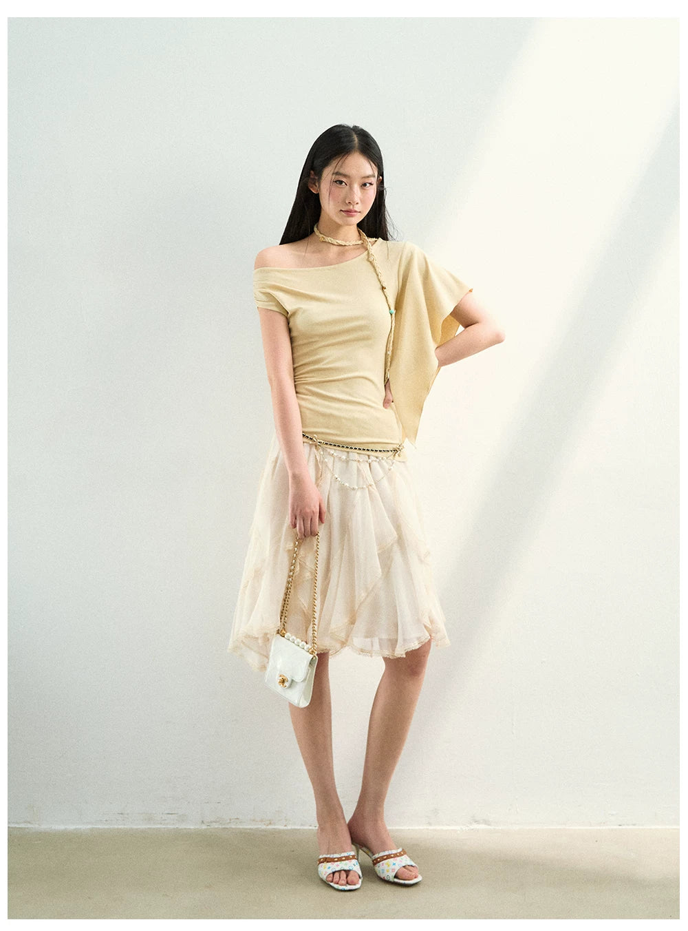 Asymmetrical Off-Shoulder Draped Blouse