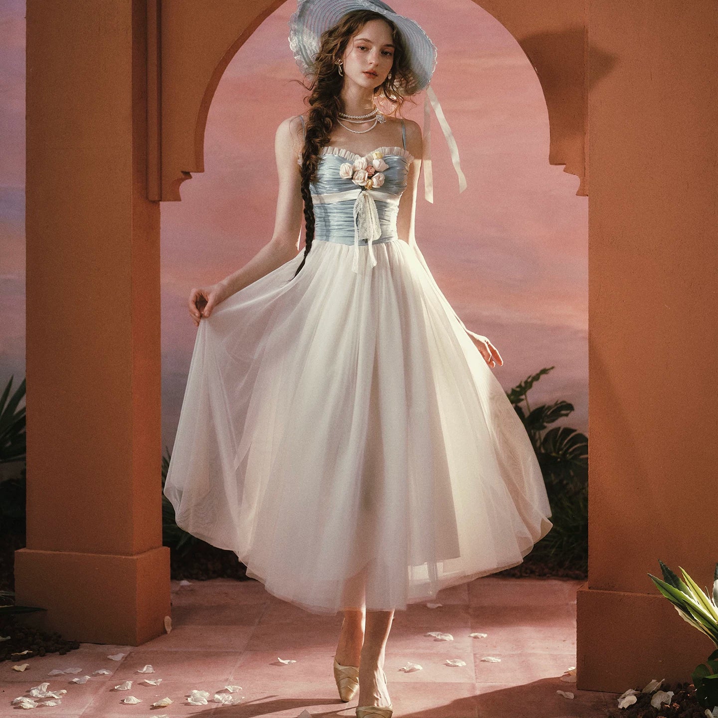 Sunset Bouquet Satin Tulle Maxi Dress