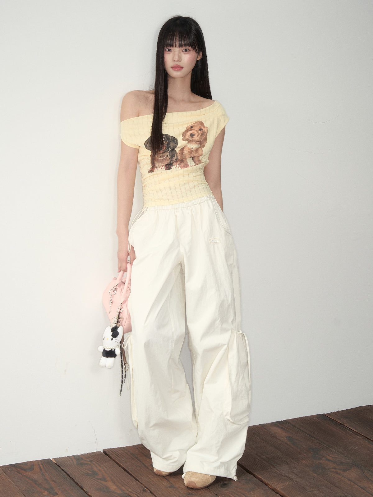 Pink & White Parachute Wide-Leg Pants - CHINASQUAD