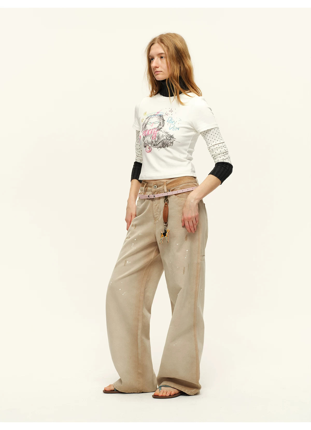 Washed Wide-Leg Denim Pants