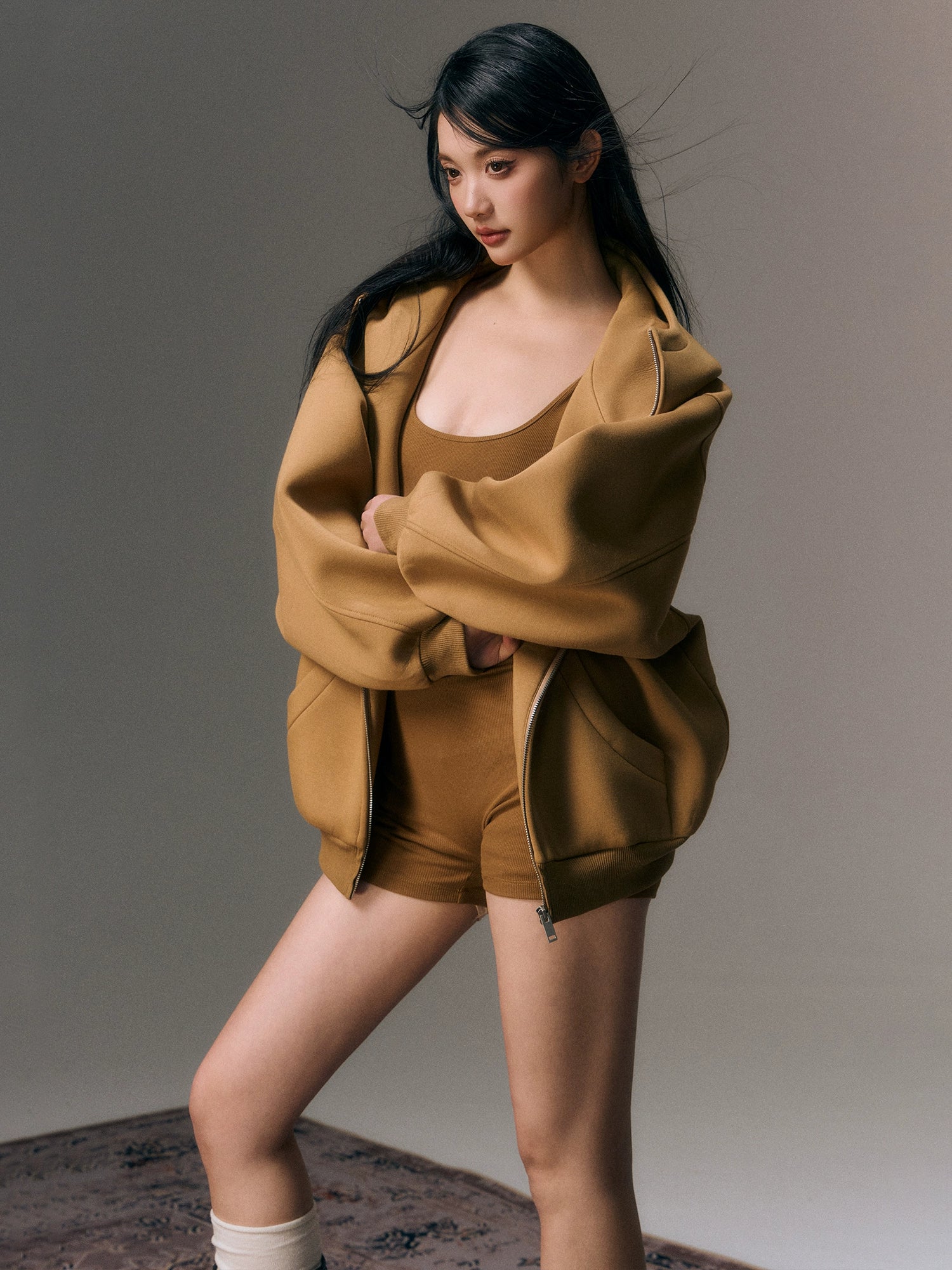 Yellow Oversize Sweatshirt & Sleeveless Jumpsuit Set - CHINASQUAD