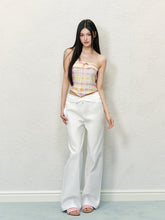 Color-block Plaid Bow Strapless Top - CHINASQUAD