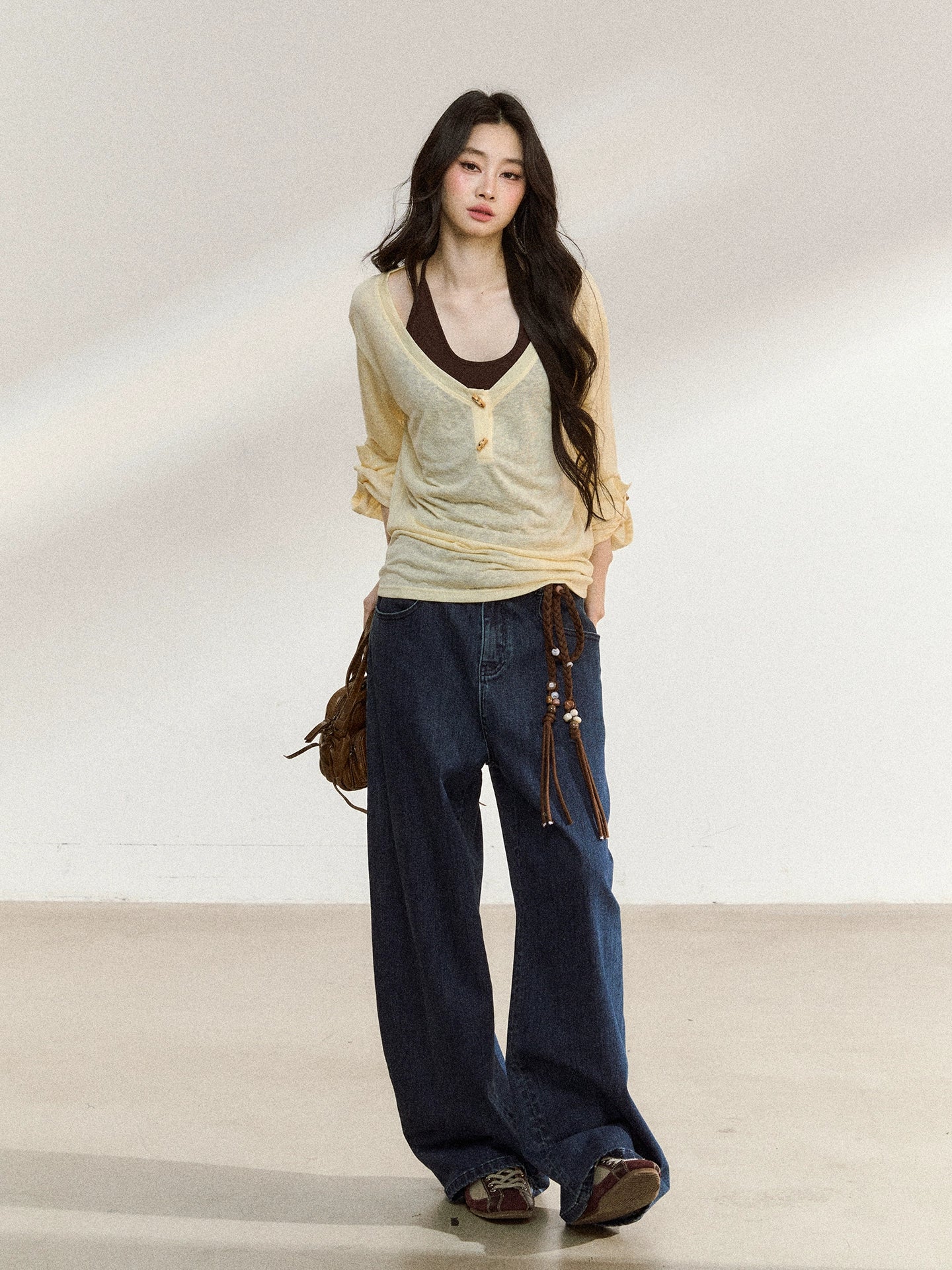 Textured Silk-Blend V-Neck Pullover & Tank Top Set - CHINASQUAD