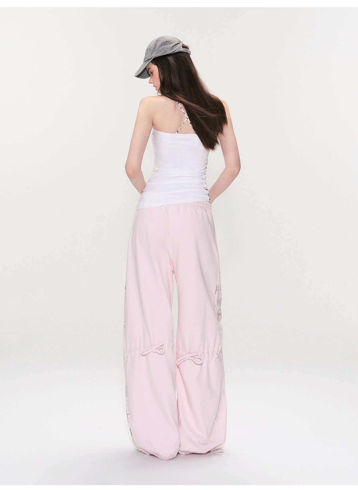 Vintage Graphic Drawstring Wide-Leg Pants