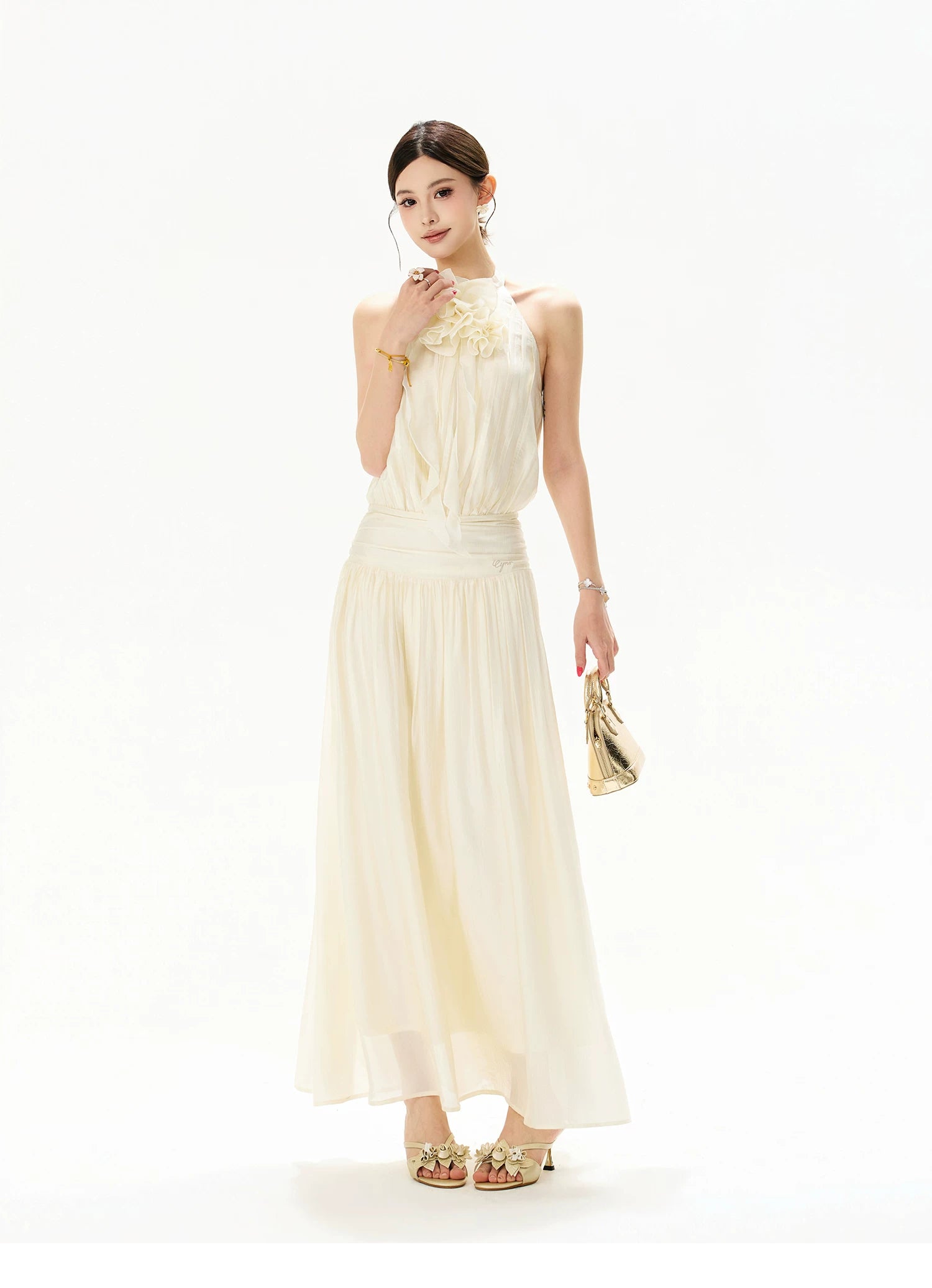 Floral Halterneck Draped Maxi Dress