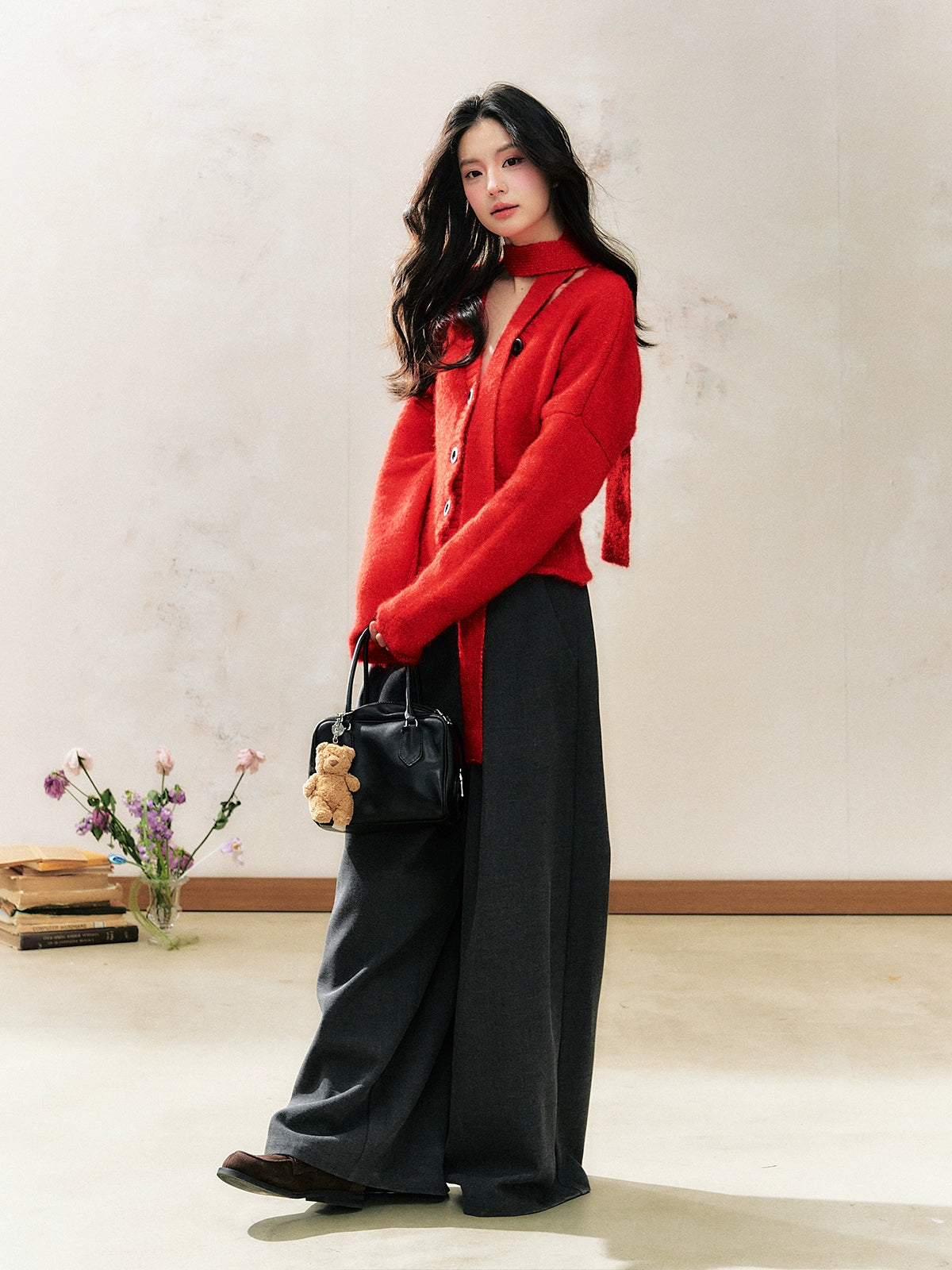 Red Knitted Cardigan Fashion Sweater - CHINASQUAD