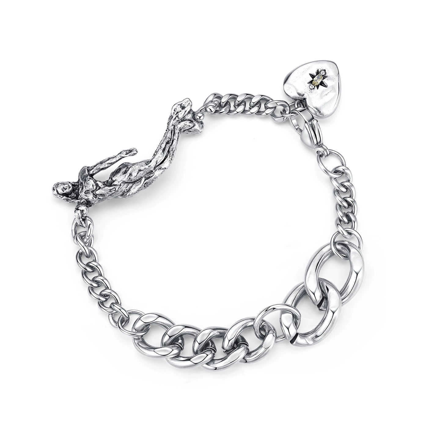Silver Mermaid Heart Reshaped Romance Vintage Bracelet - CHINASQUAD