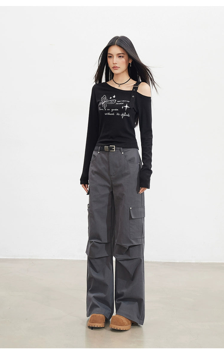 Butterfly Cold-Shoulder Long-Sleeve T-shirt