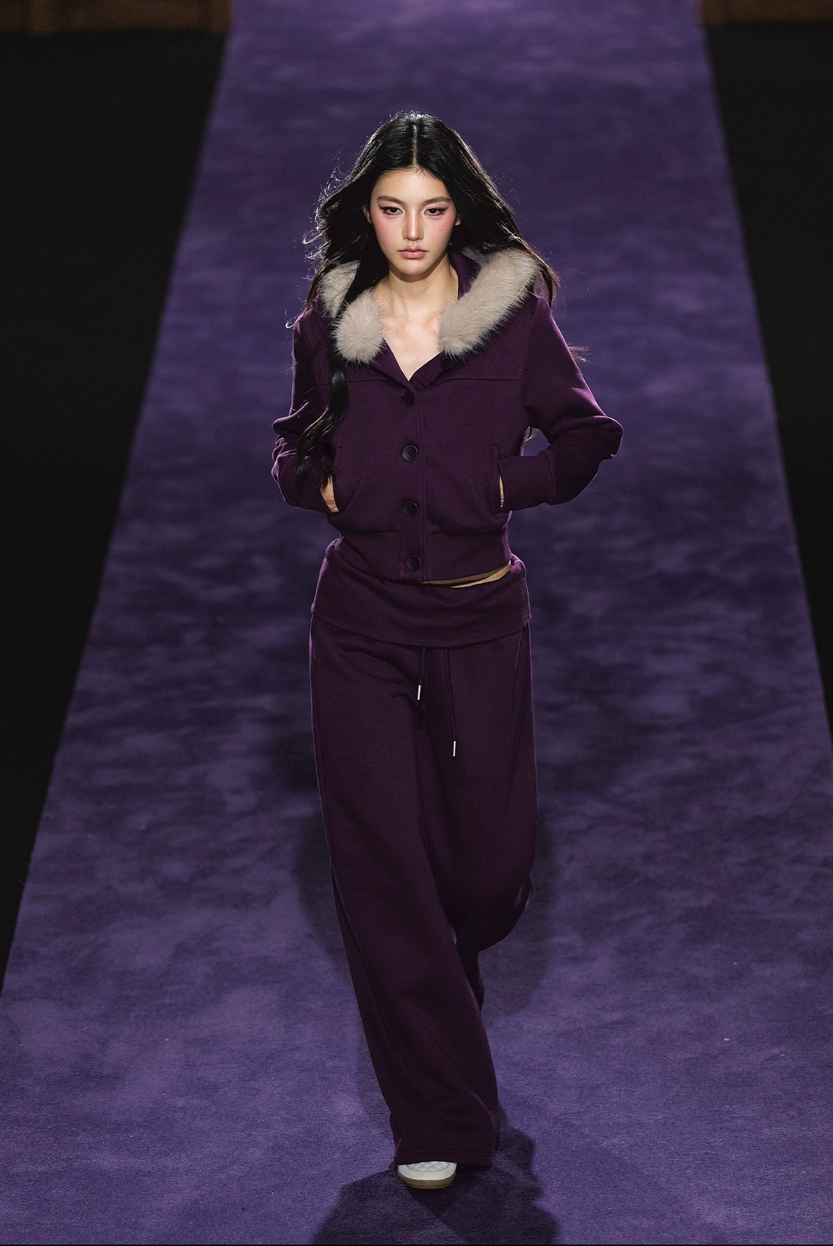 Faux Fur Hooded Cropped Hoodie & Jogger Set